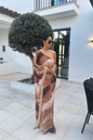 Tan Abstract Mariel One Shoulder Maxi Dress