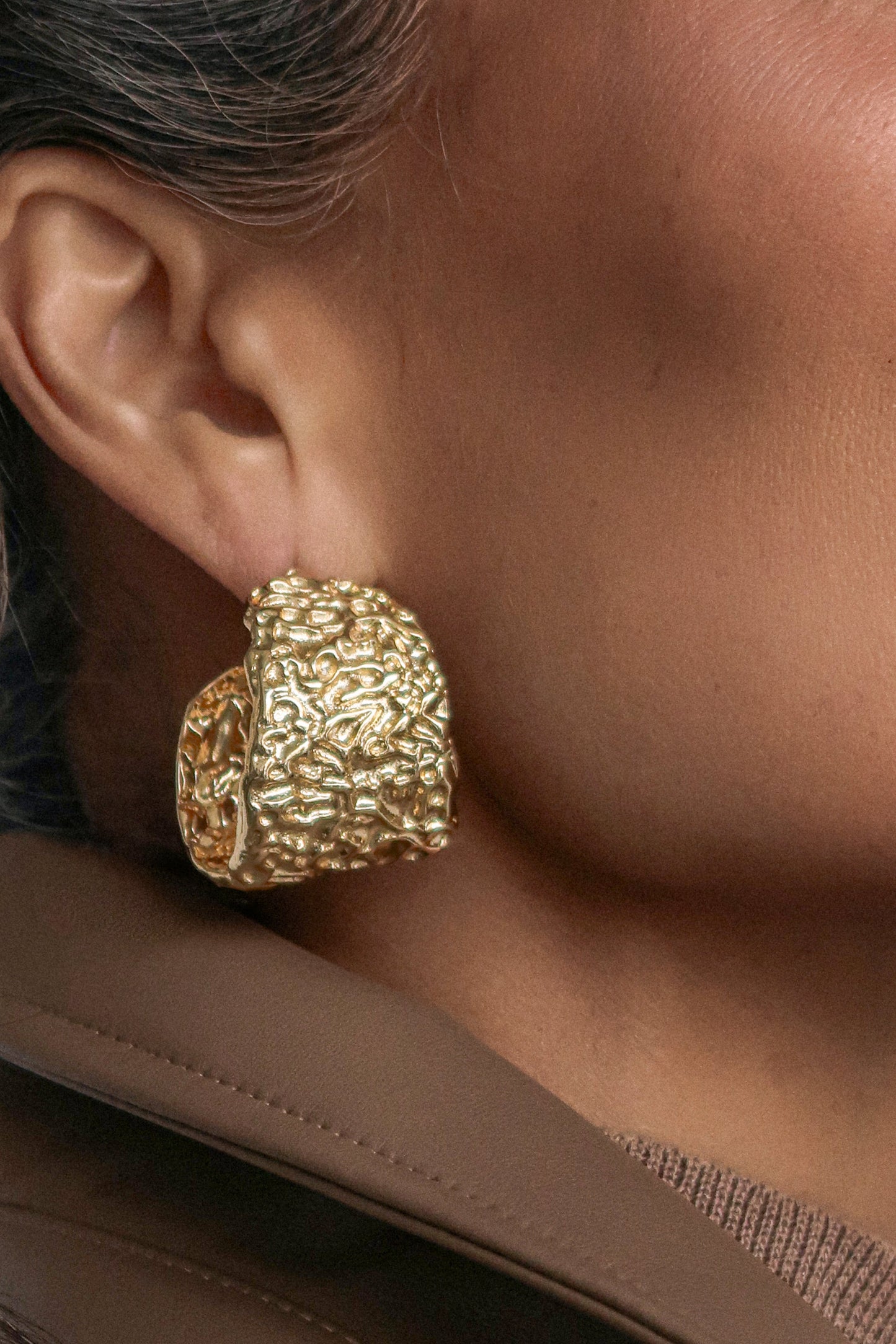 Gold Gilded Textured Hoop Earrings