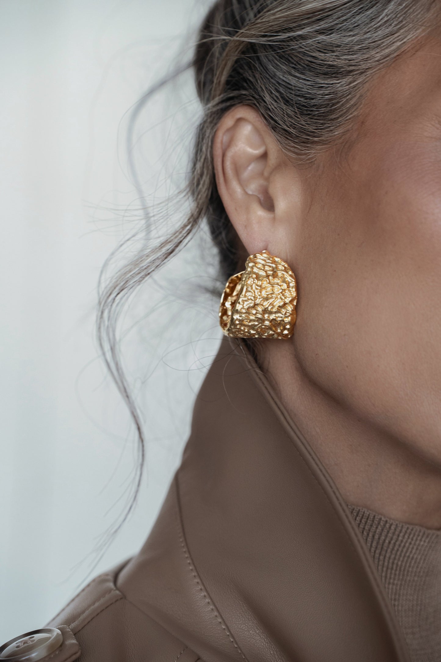 Gold Gilded Textured Hoop Earrings