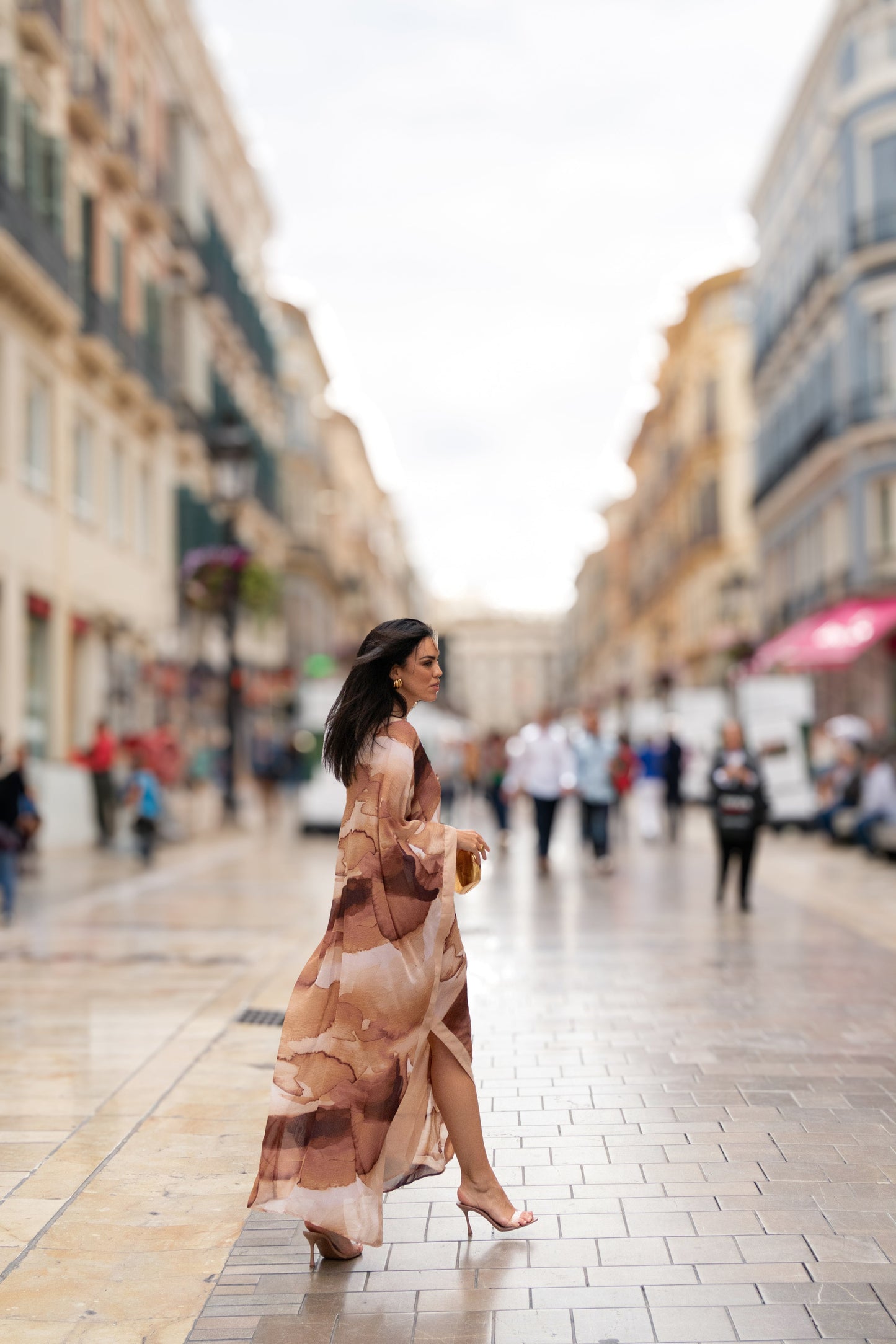 Tan Abstract Mariel One Shoulder Maxi Dress