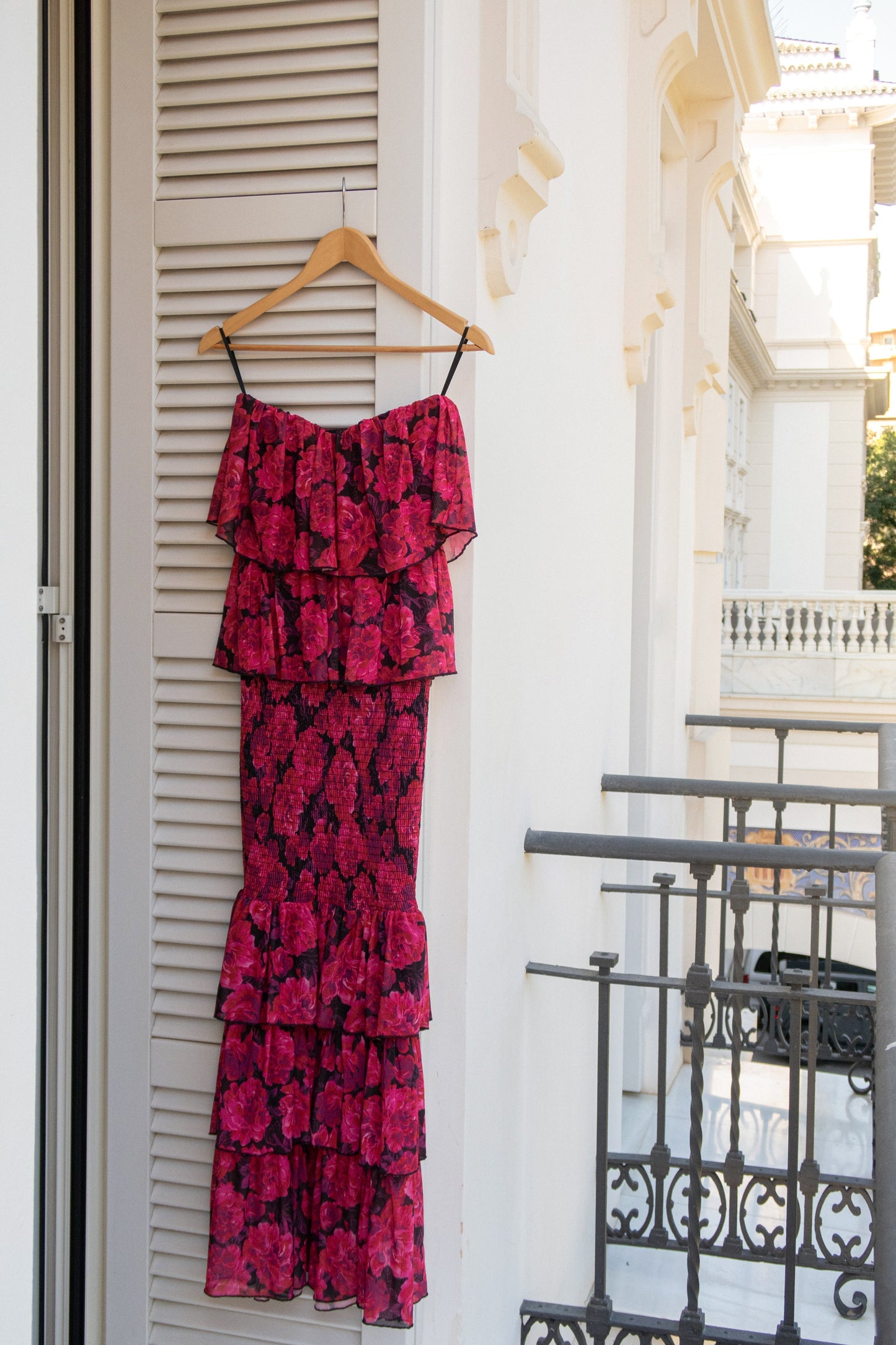 Pink  Floral Casa Blanca Ruffle Dress