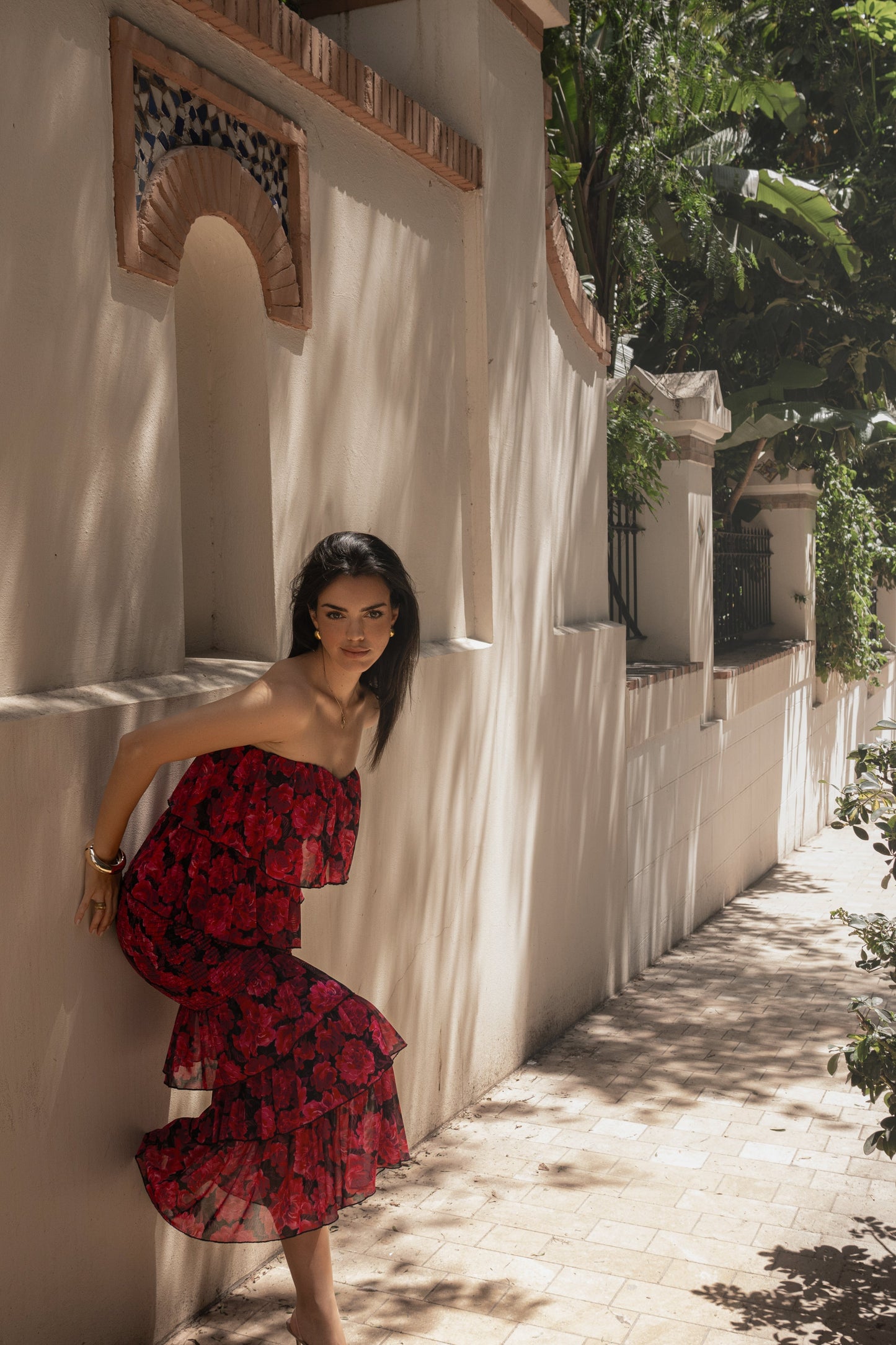 Pink  Floral Casa Blanca Ruffle Dress