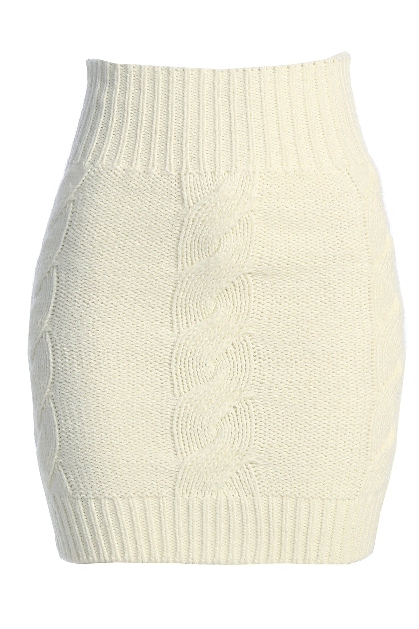 Ivory Empire Waist Cable Knit Skirt