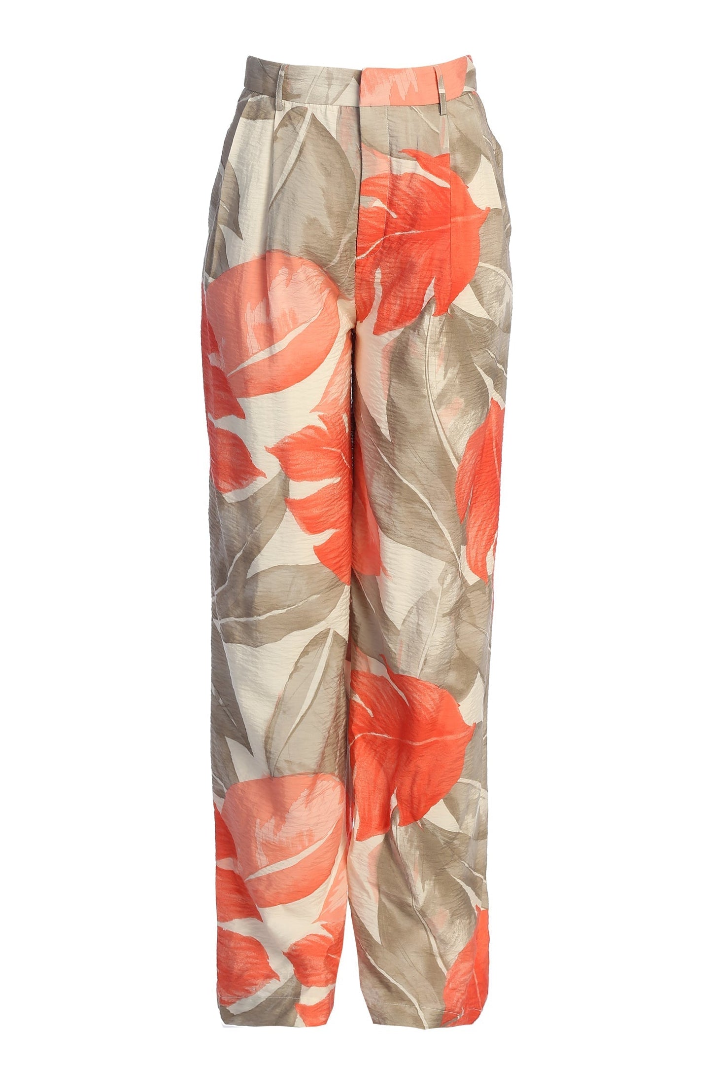 Ivory Palm Print Drew Crinkled Trousers