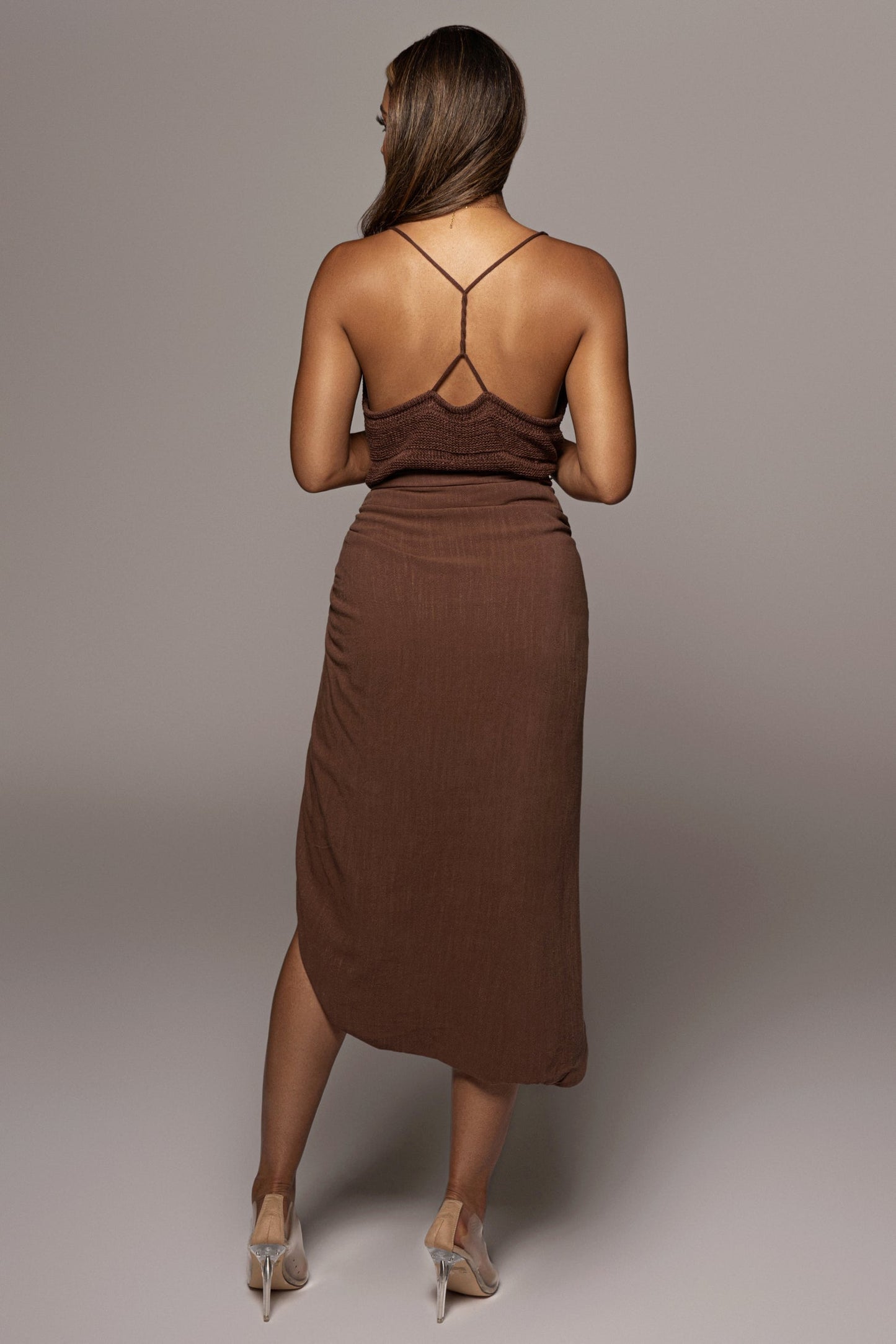 Chocolate Spring Ruched Linen Skirt