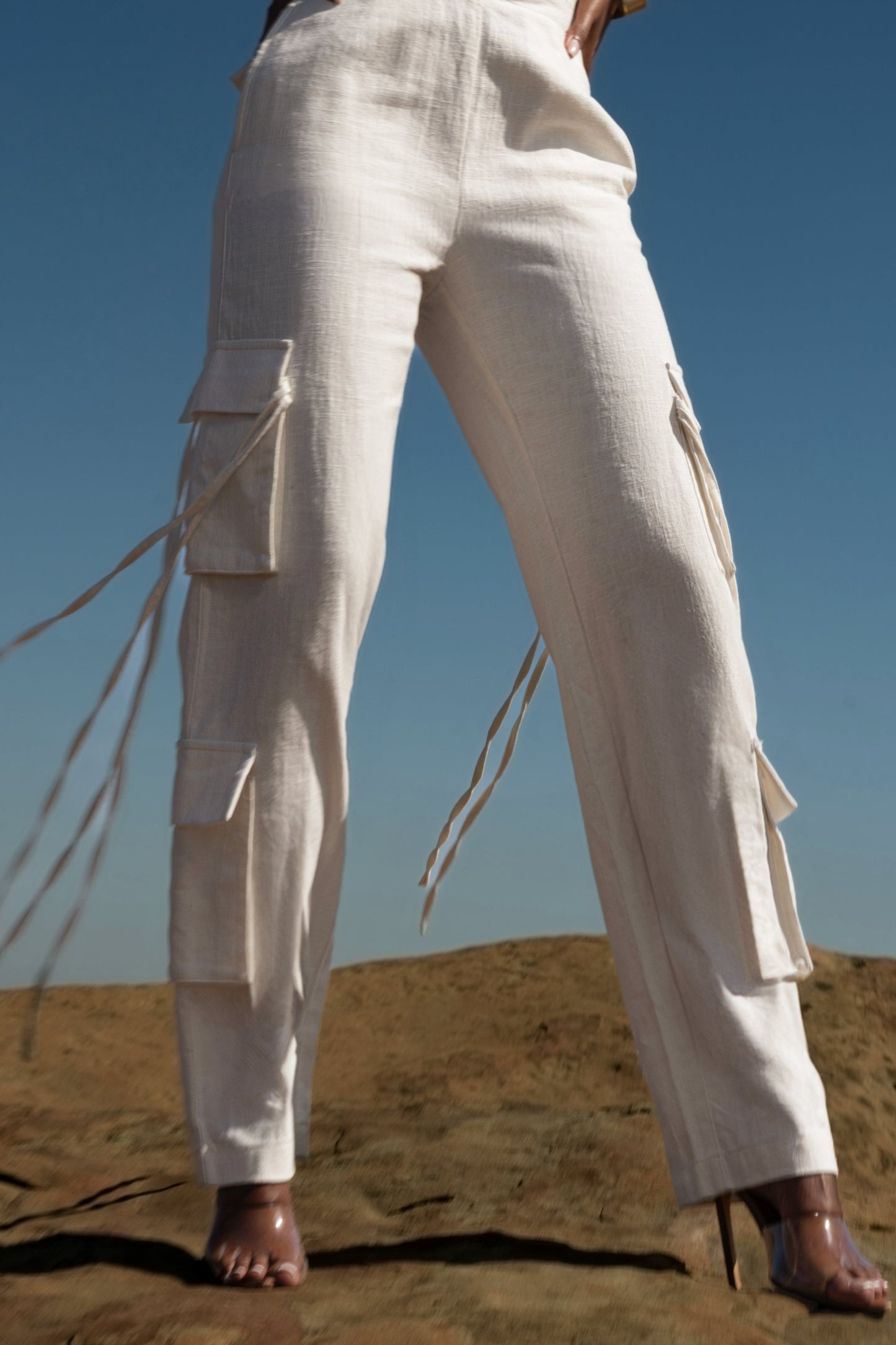 White Better Half Linen Utility Pants