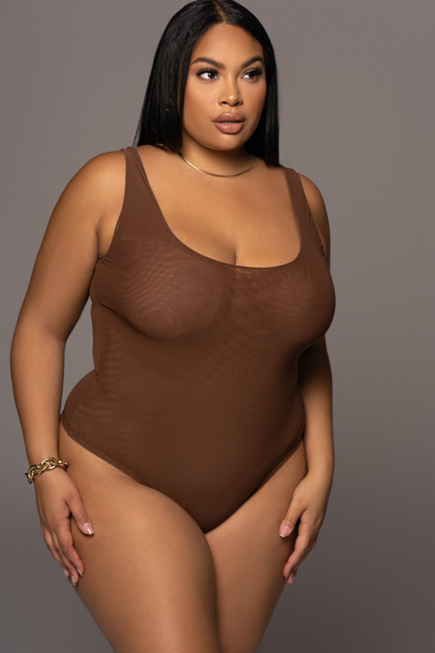 Chocolate Mesh Essential Tank Bodysuit Undergarment