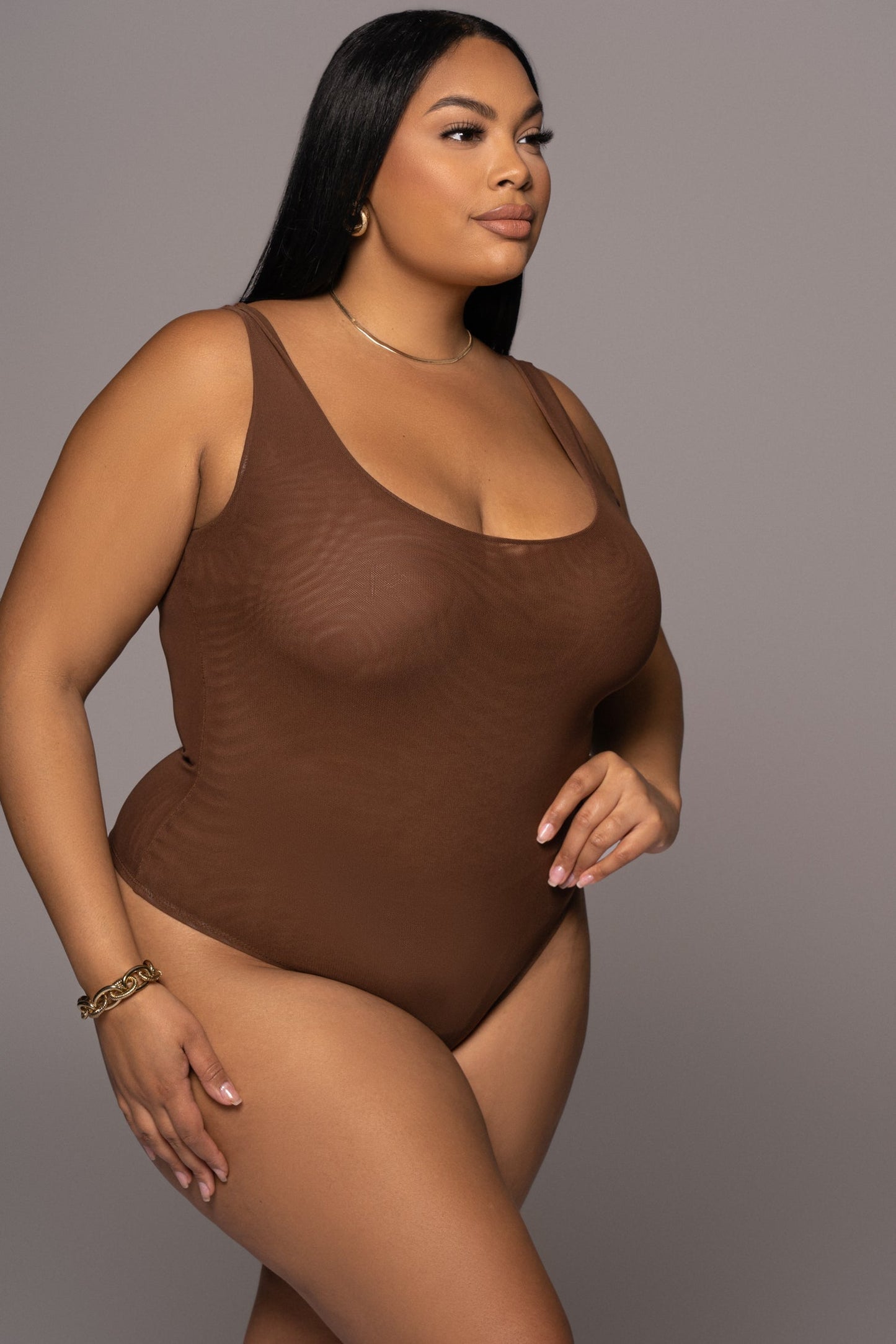 Chocolate Mesh Essential Tank Bodysuit Undergarment