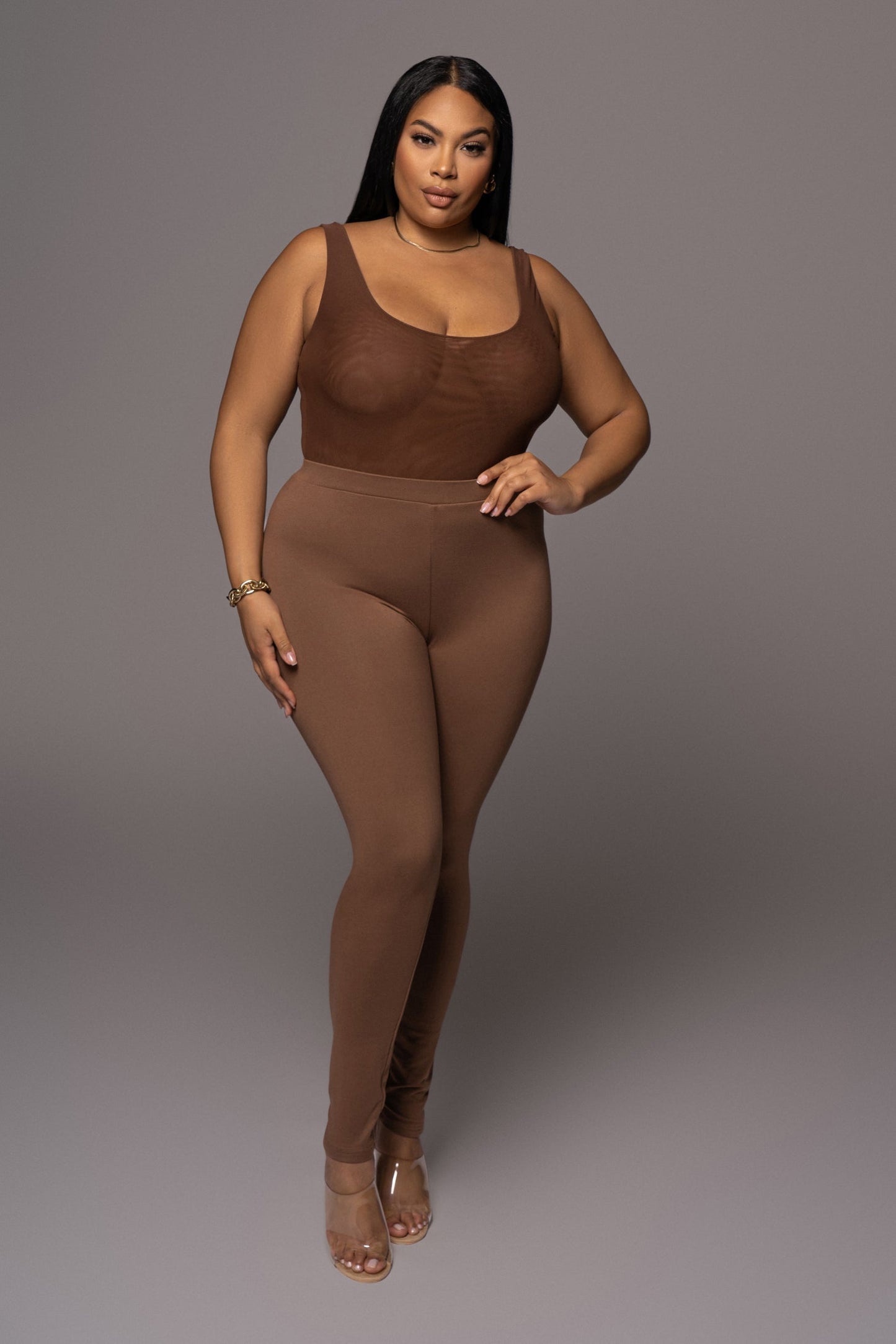 Chocolate Mesh Essential Tank Bodysuit Undergarment