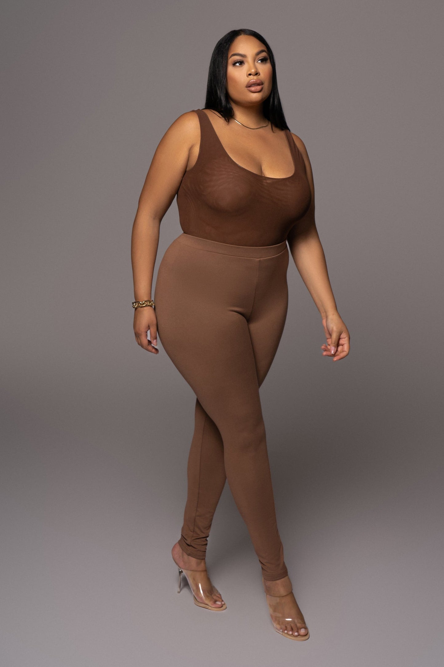 Chocolate Mesh Essential Tank Bodysuit Undergarment