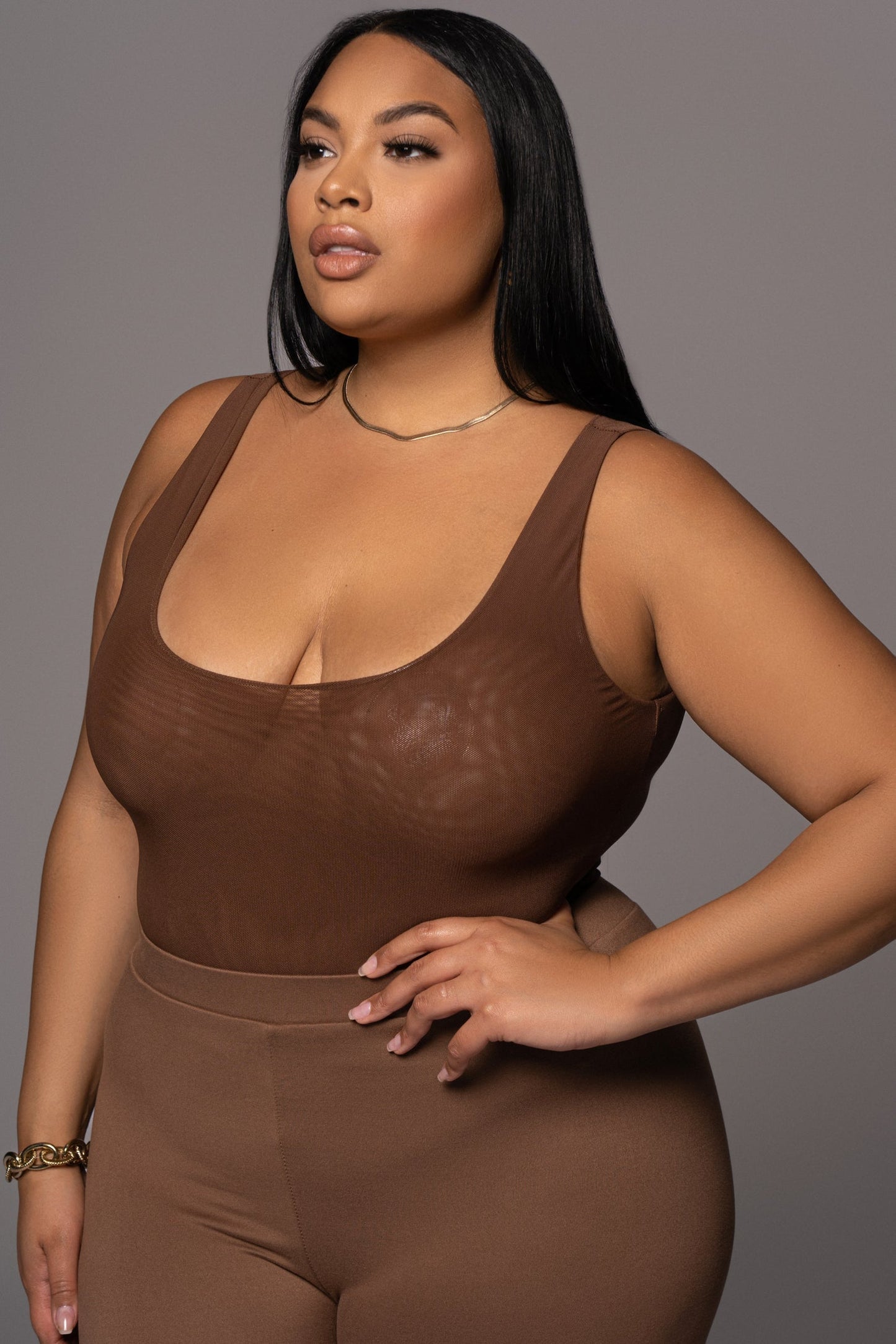 Chocolate Mesh Essential Tank Bodysuit Undergarment