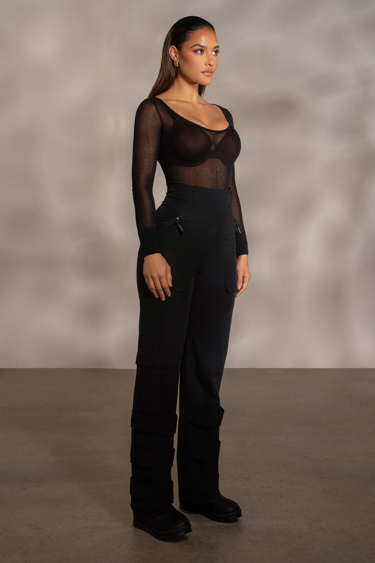 Black Nerida Sheer Knit Bodysuit