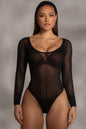 Black Nerida Sheer Knit Bodysuit