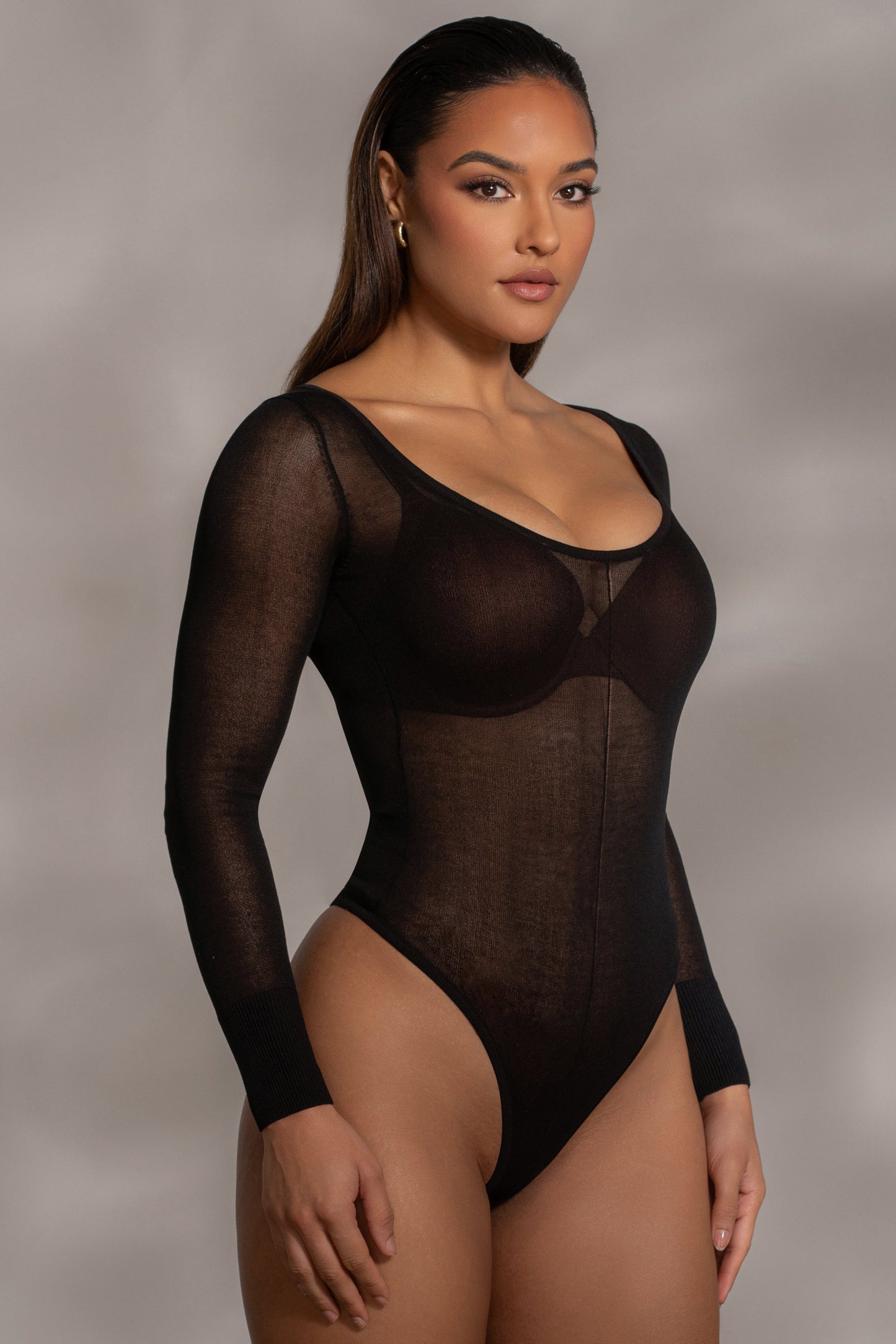 Black Nerida Sheer Knit Bodysuit