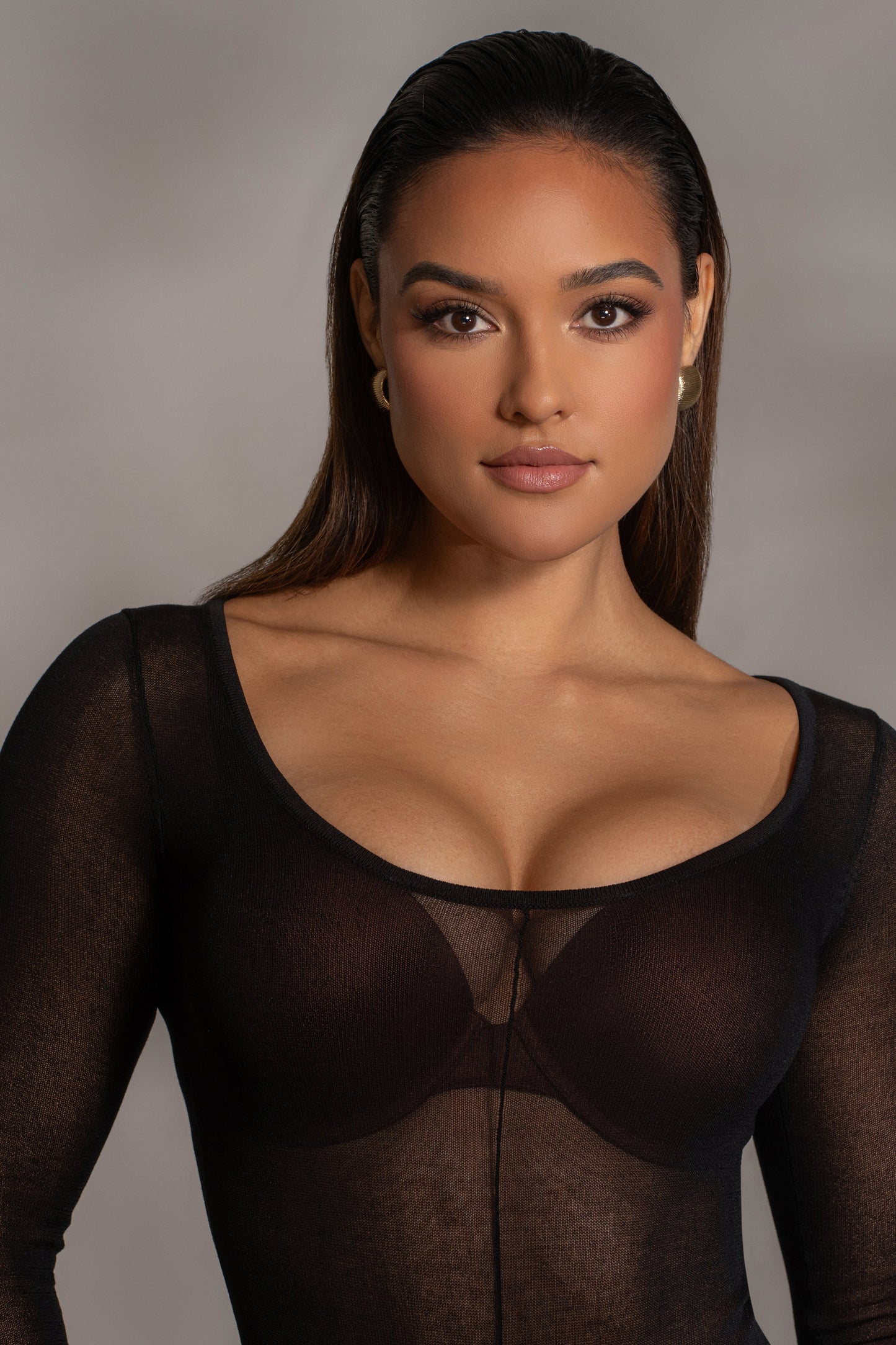 Black Nerida Sheer Knit Bodysuit