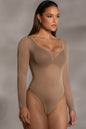 Camel Nerida Sheer Knit Bodysuit