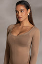 Camel Nerida Sheer Knit Bodysuit