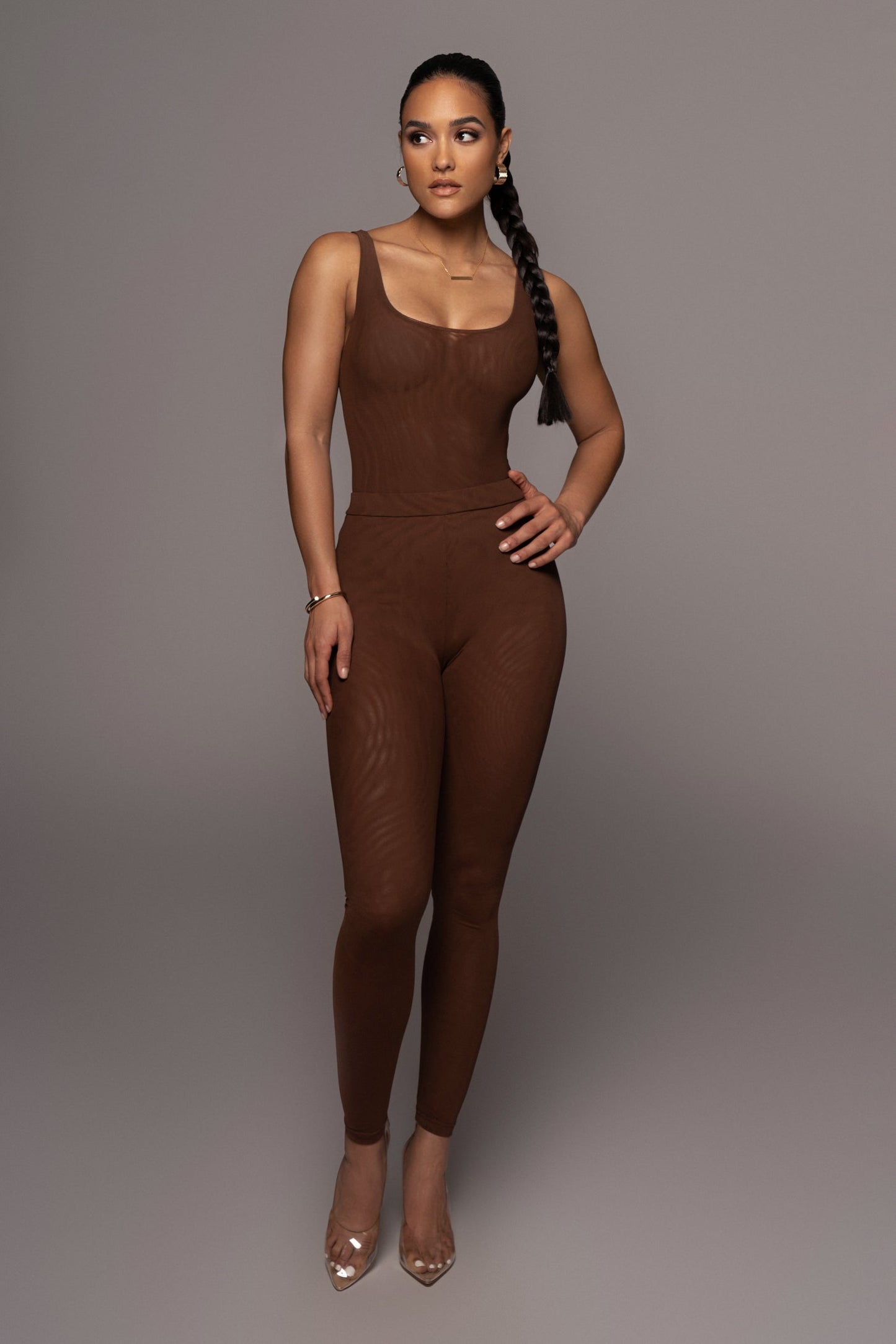 Chocolate Mesh Essential Tank Bodysuit Undergarment