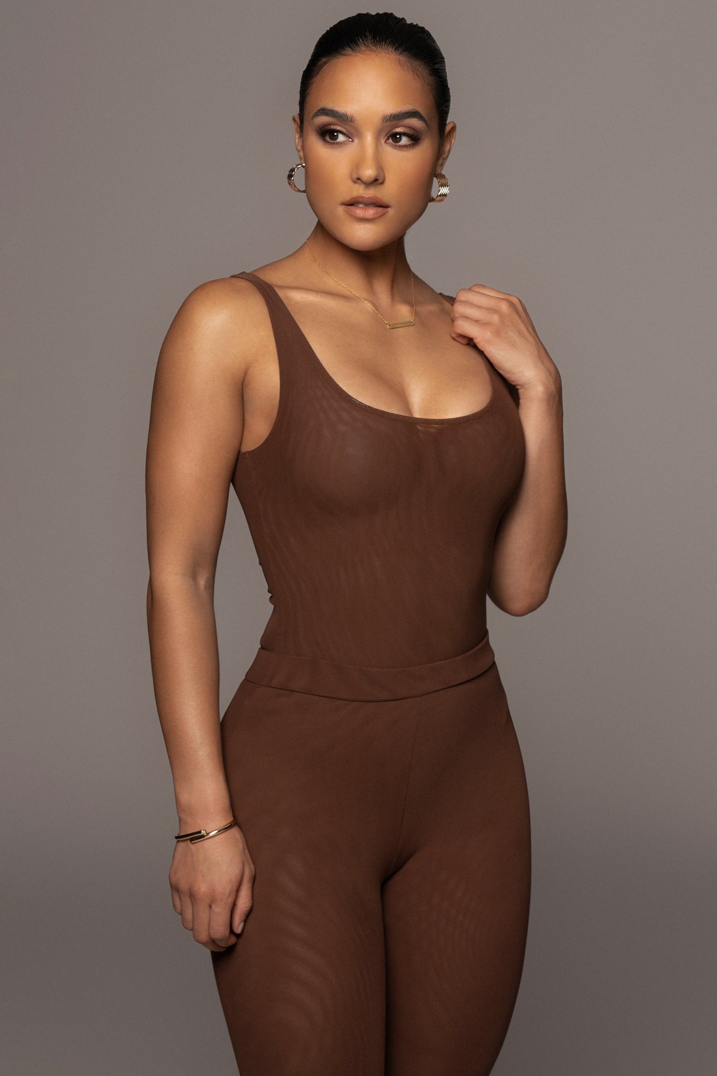 Chocolate Mesh Essential Tank Bodysuit Undergarment