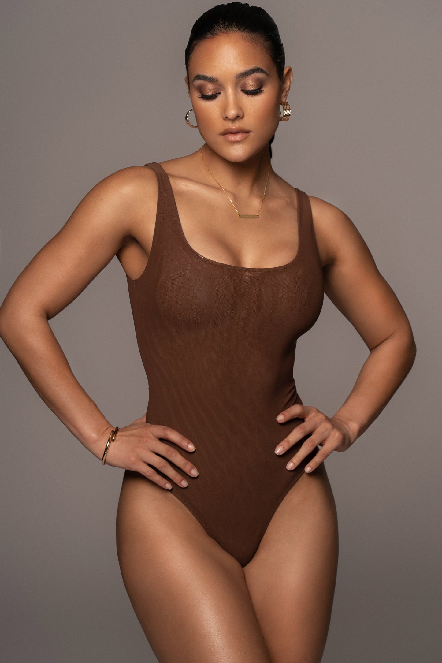 Chocolate Mesh Essential Tank Bodysuit Undergarment