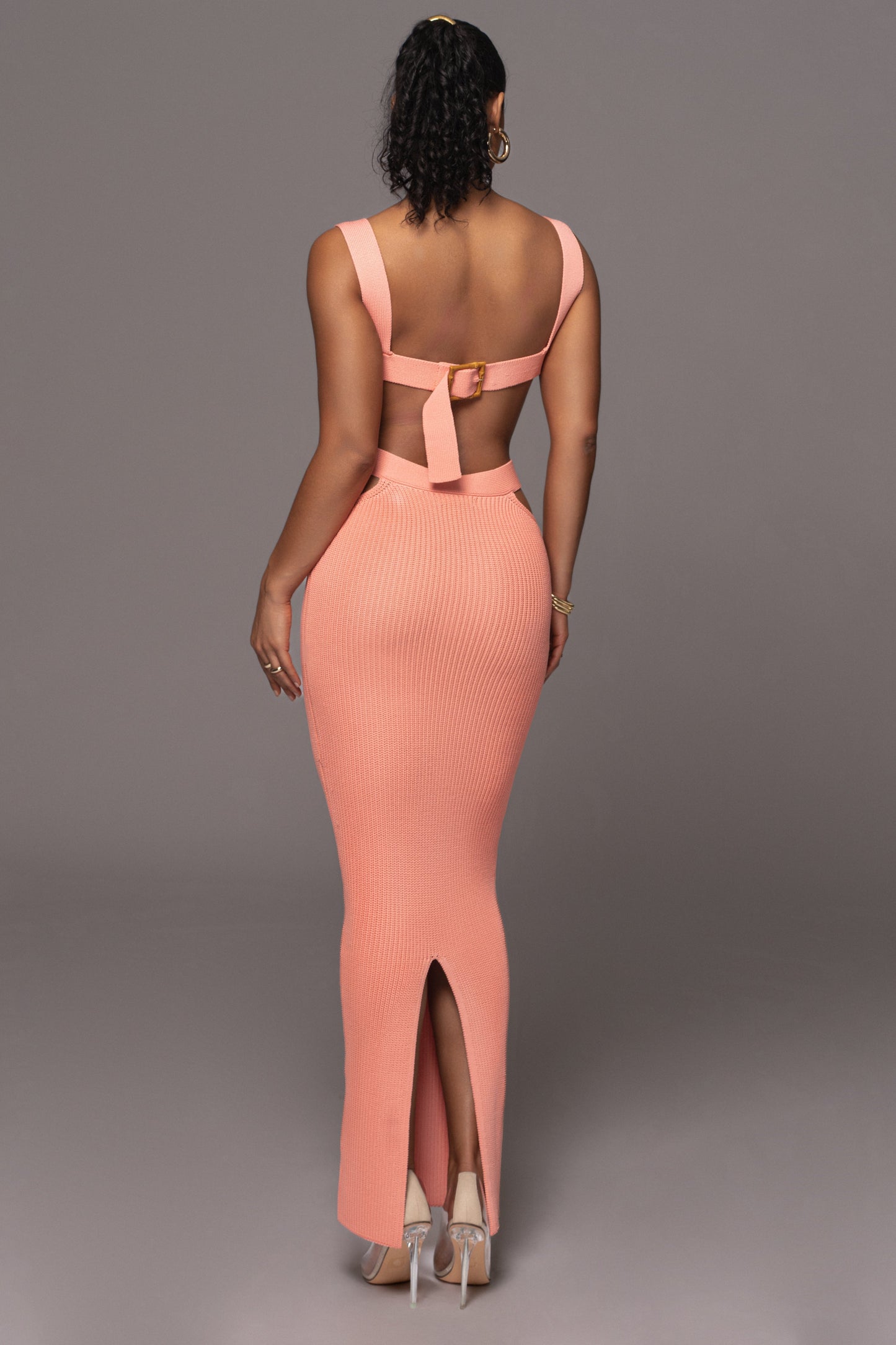 Peach Nikole Ribbed Skirt Set