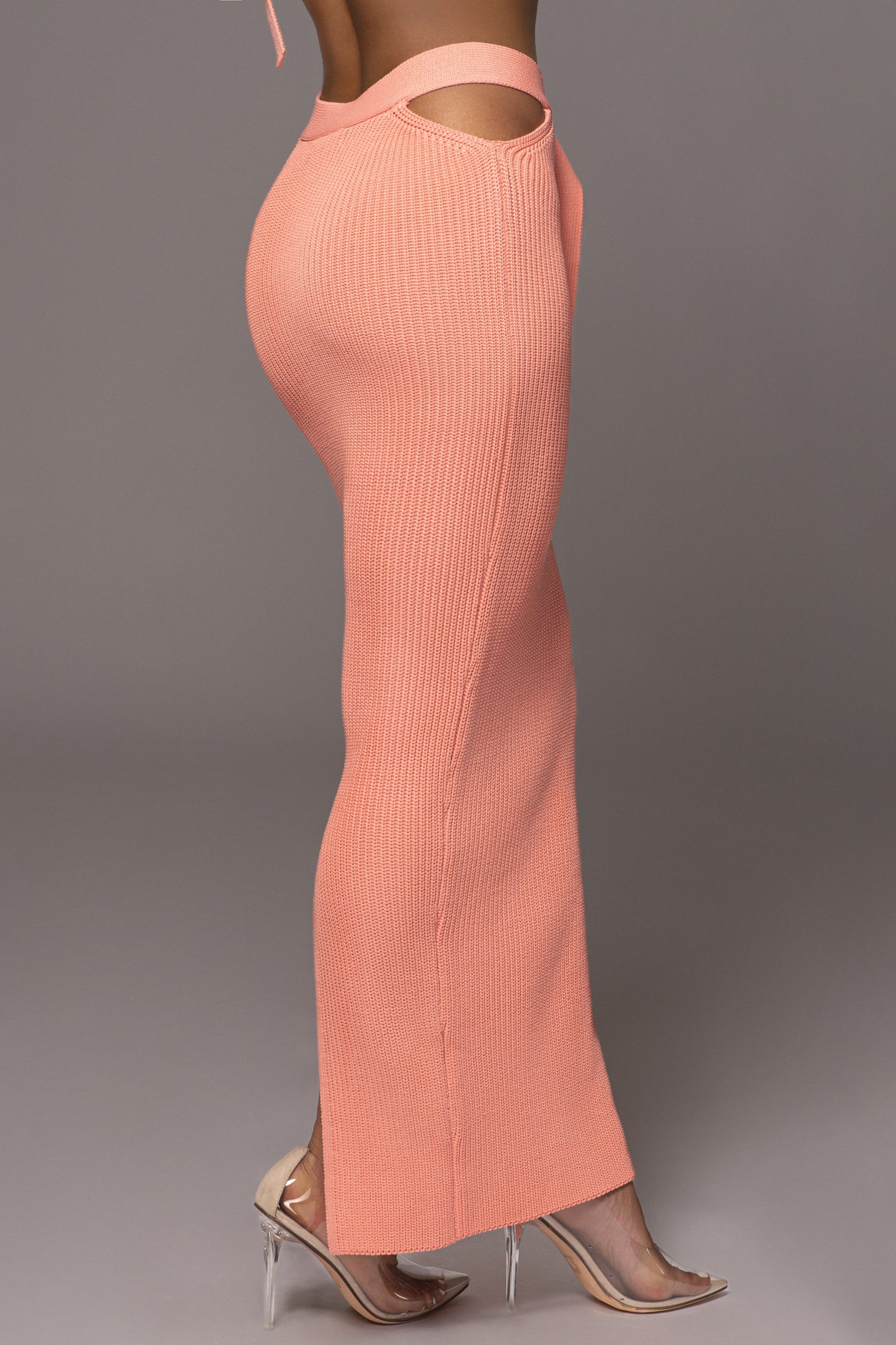 Peach Nikole Ribbed Skirt Set