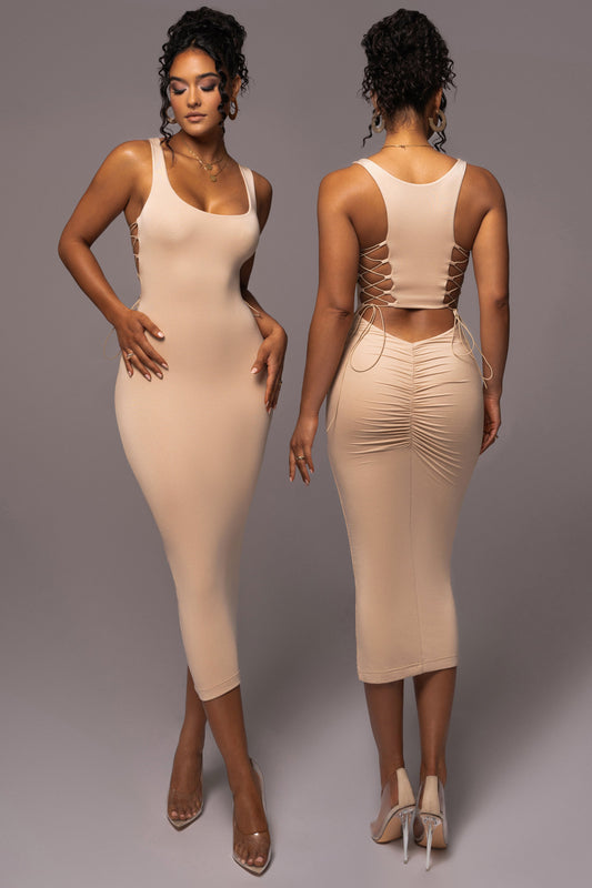 Tan Late Nights Midi Dress