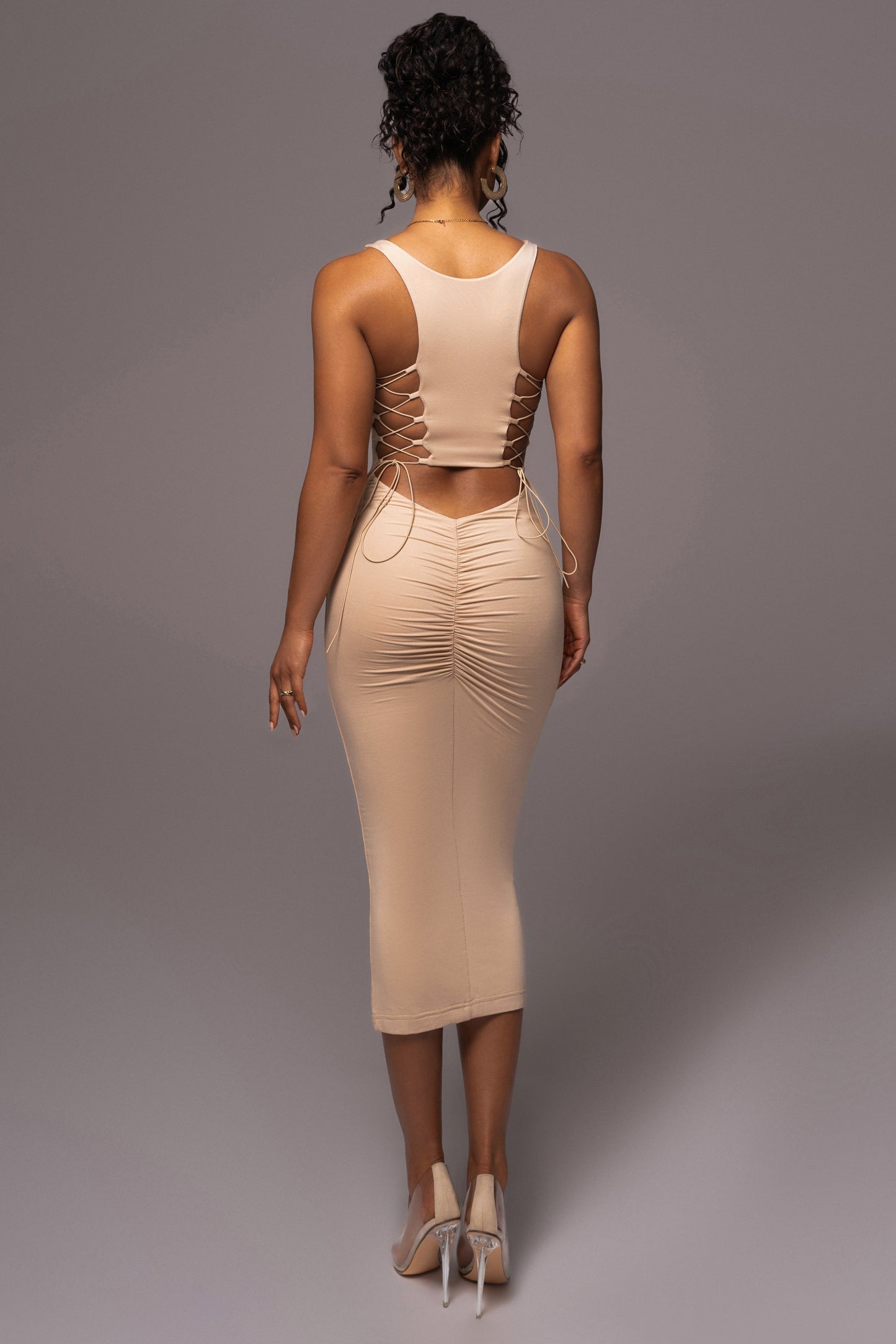 Tan Late Nights Midi Dress