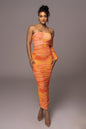 Orange Capri Ruched Dress