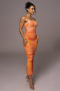 Orange Capri Ruched Dress