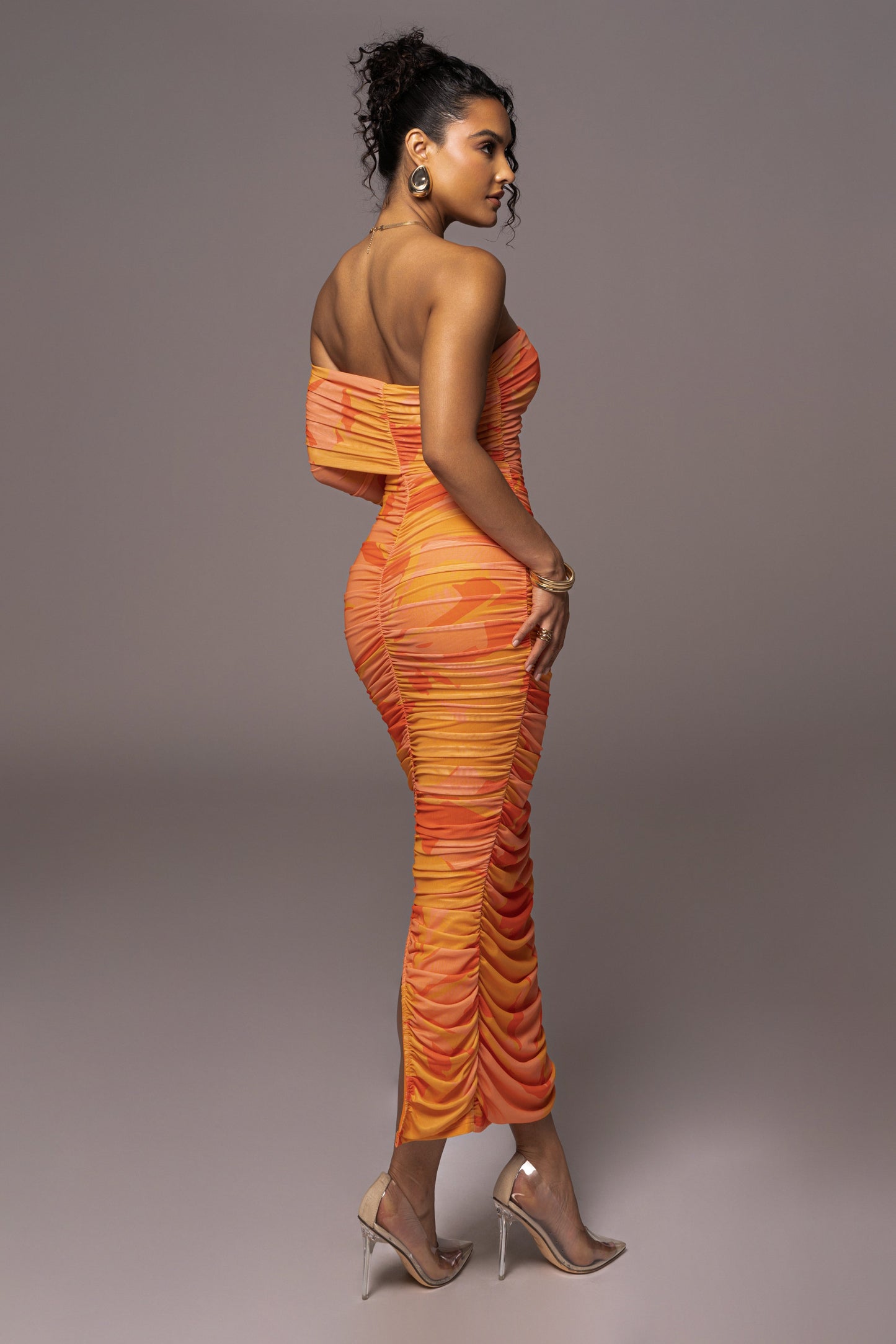 Orange Capri Ruched Dress