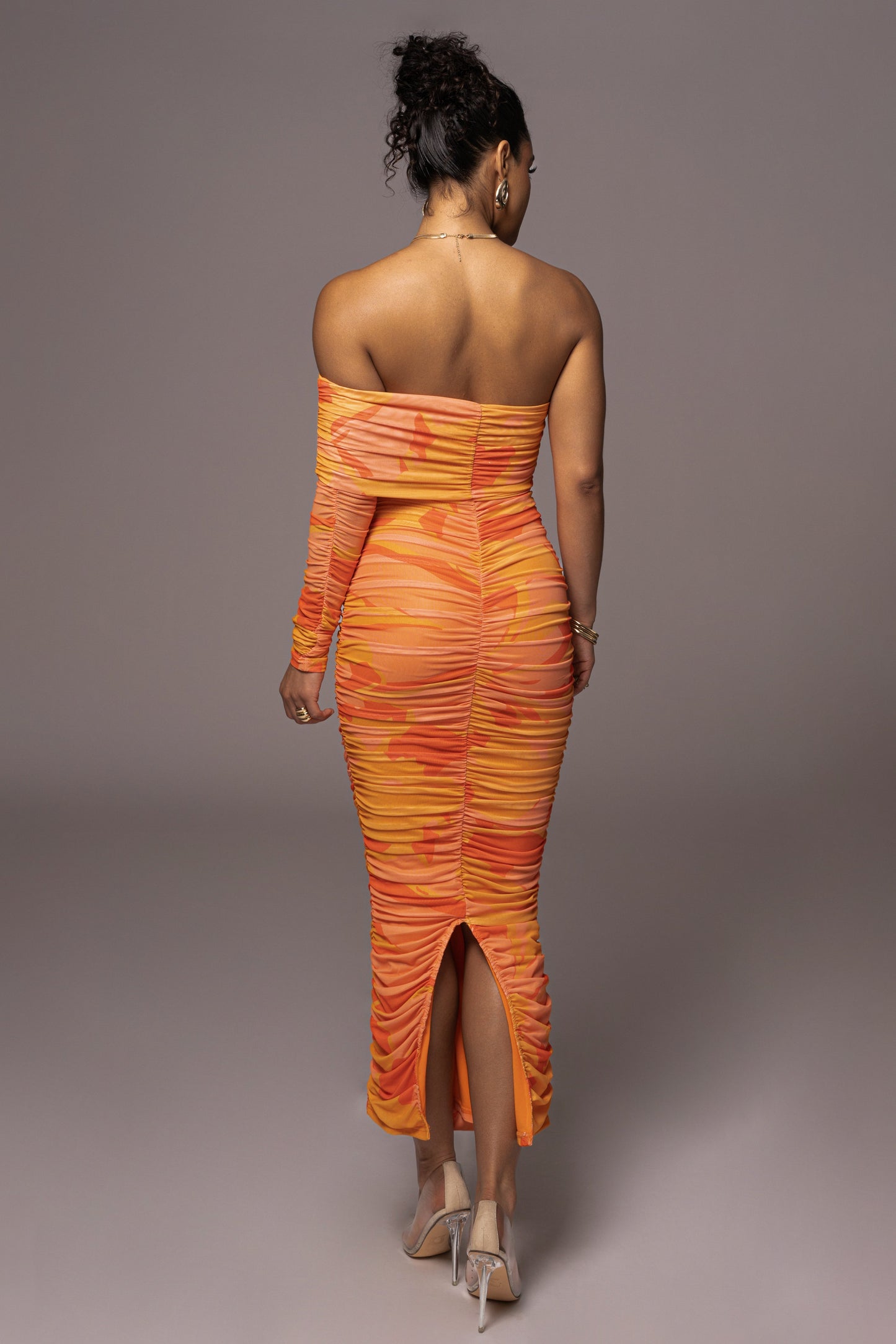 Orange Capri Ruched Dress