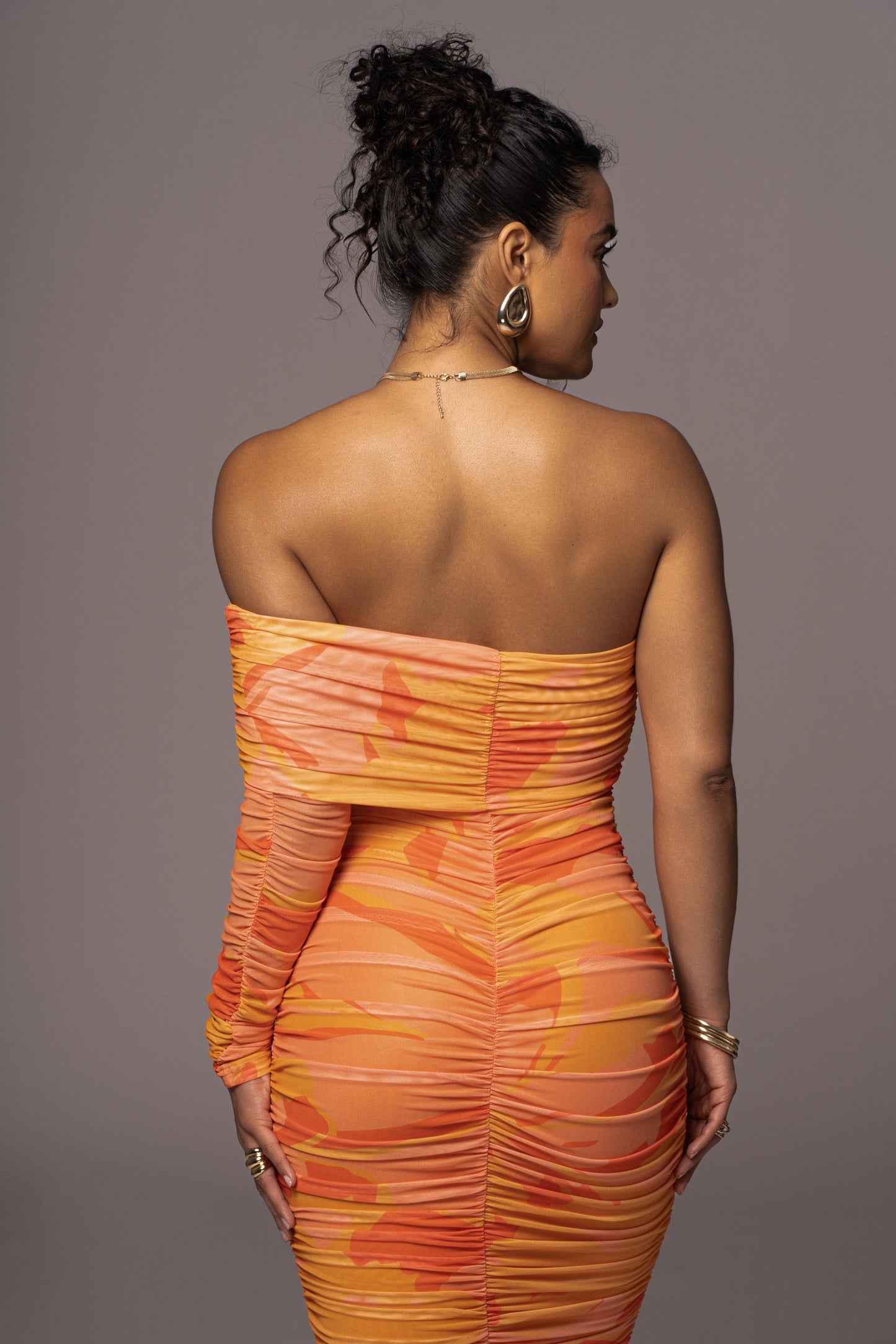 Orange Capri Ruched Dress