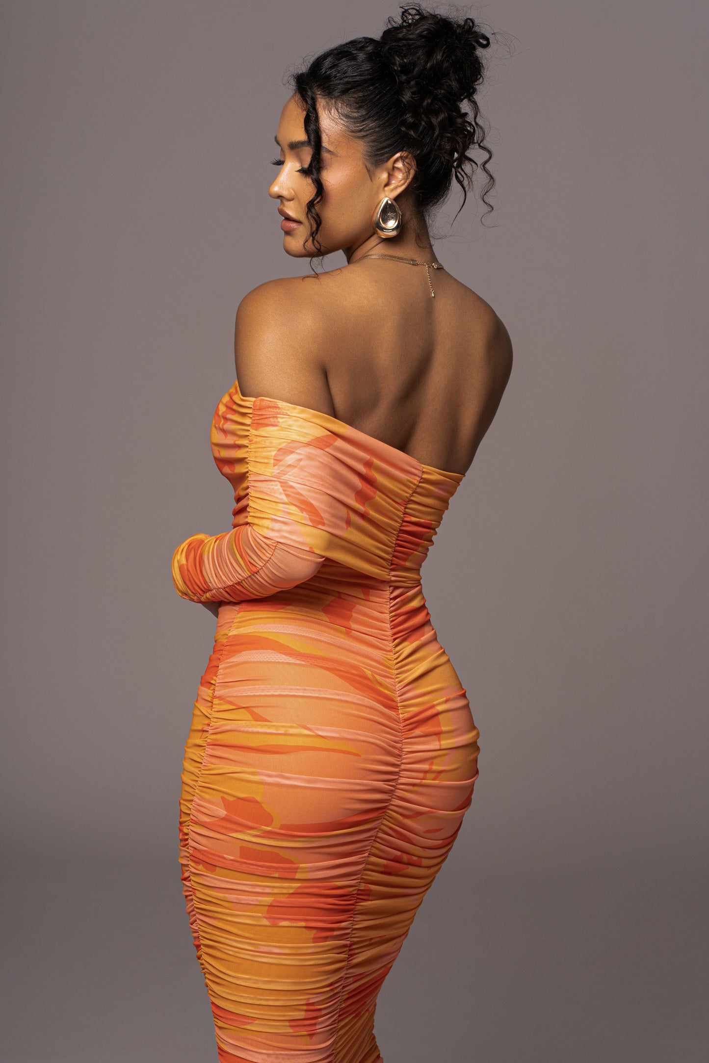 Orange Capri Ruched Dress