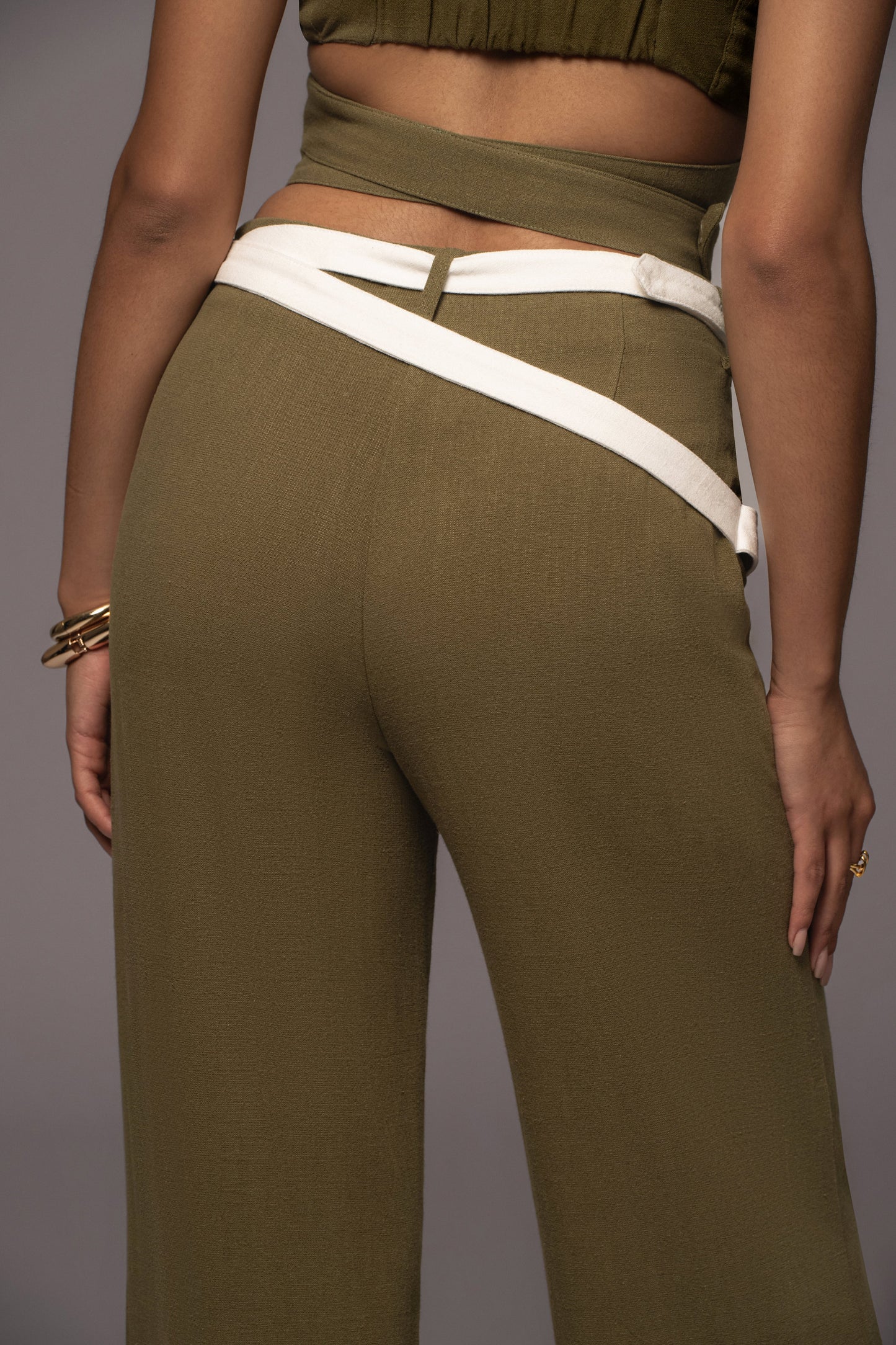 Olive Palm Beach Belted Linen Pants