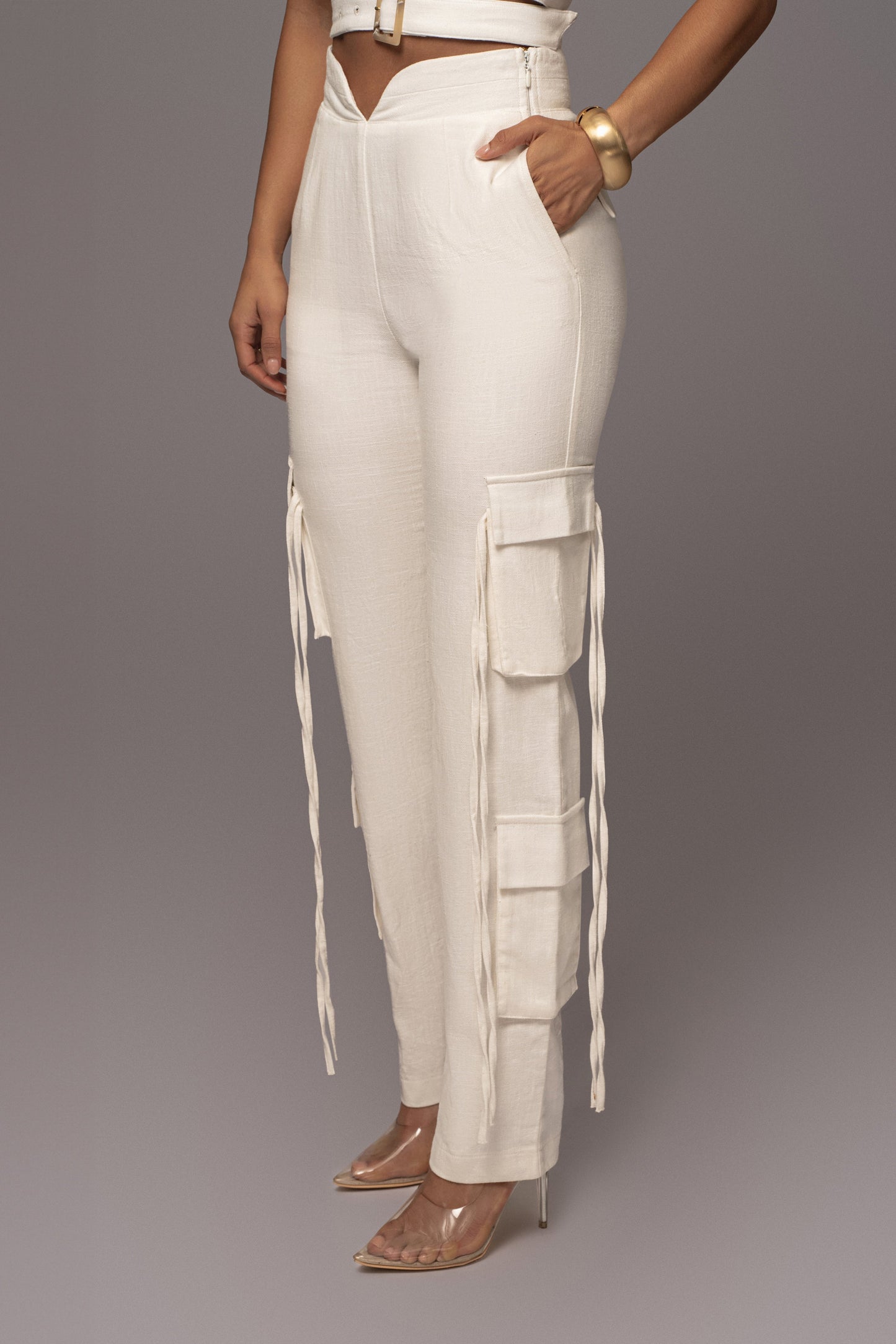 White Better Half Linen Utility Pants