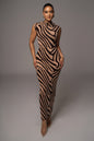 Brown Abstract Print Edel Mock Maxi Dress