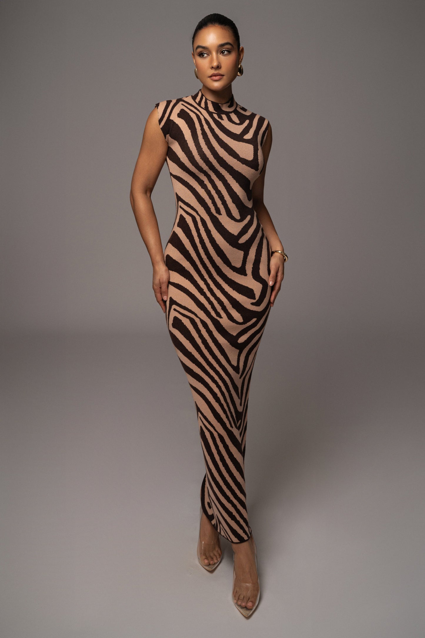 Brown Abstract Print Edel Mock Maxi Dress