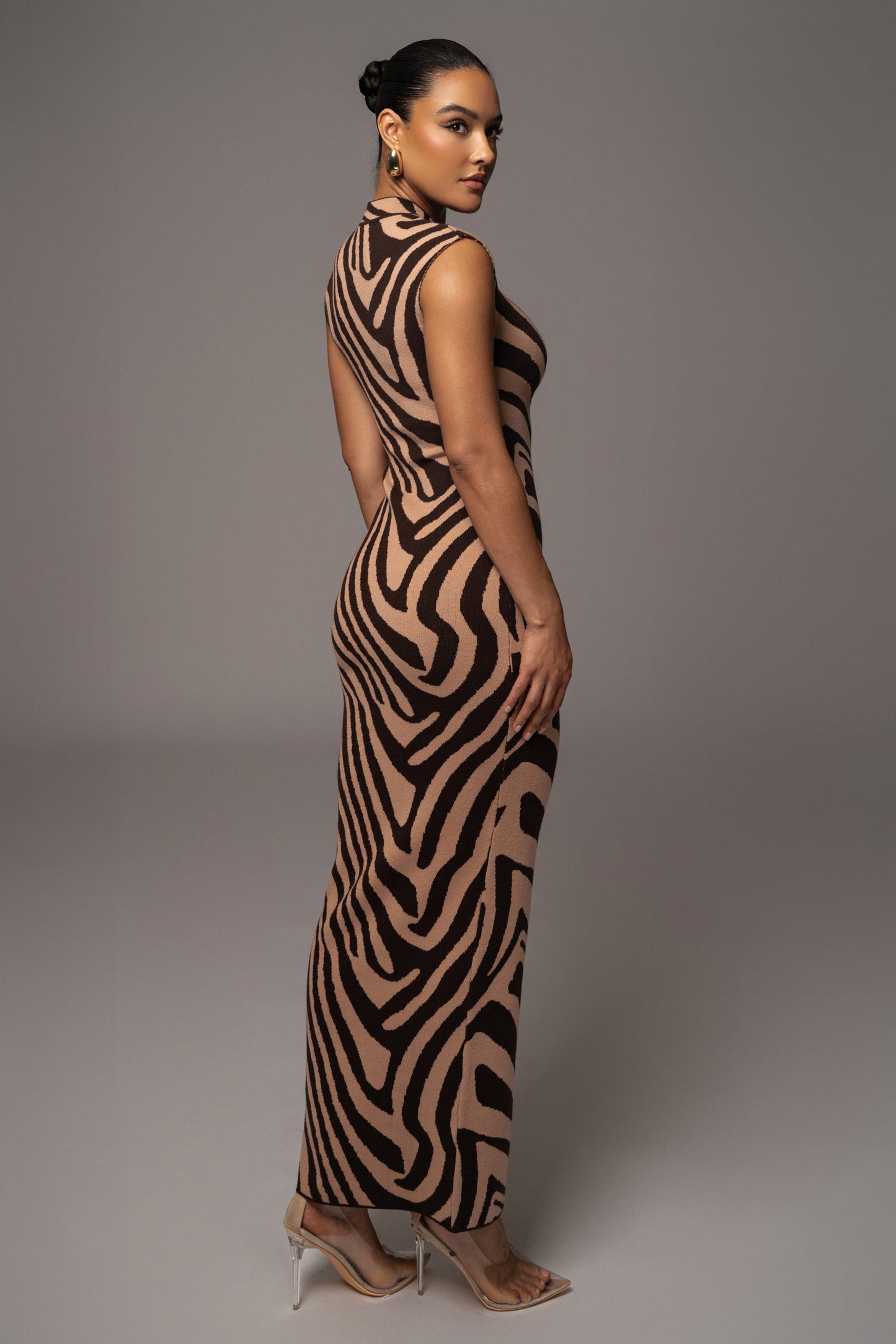 Brown Abstract Print Edel Mock Maxi Dress