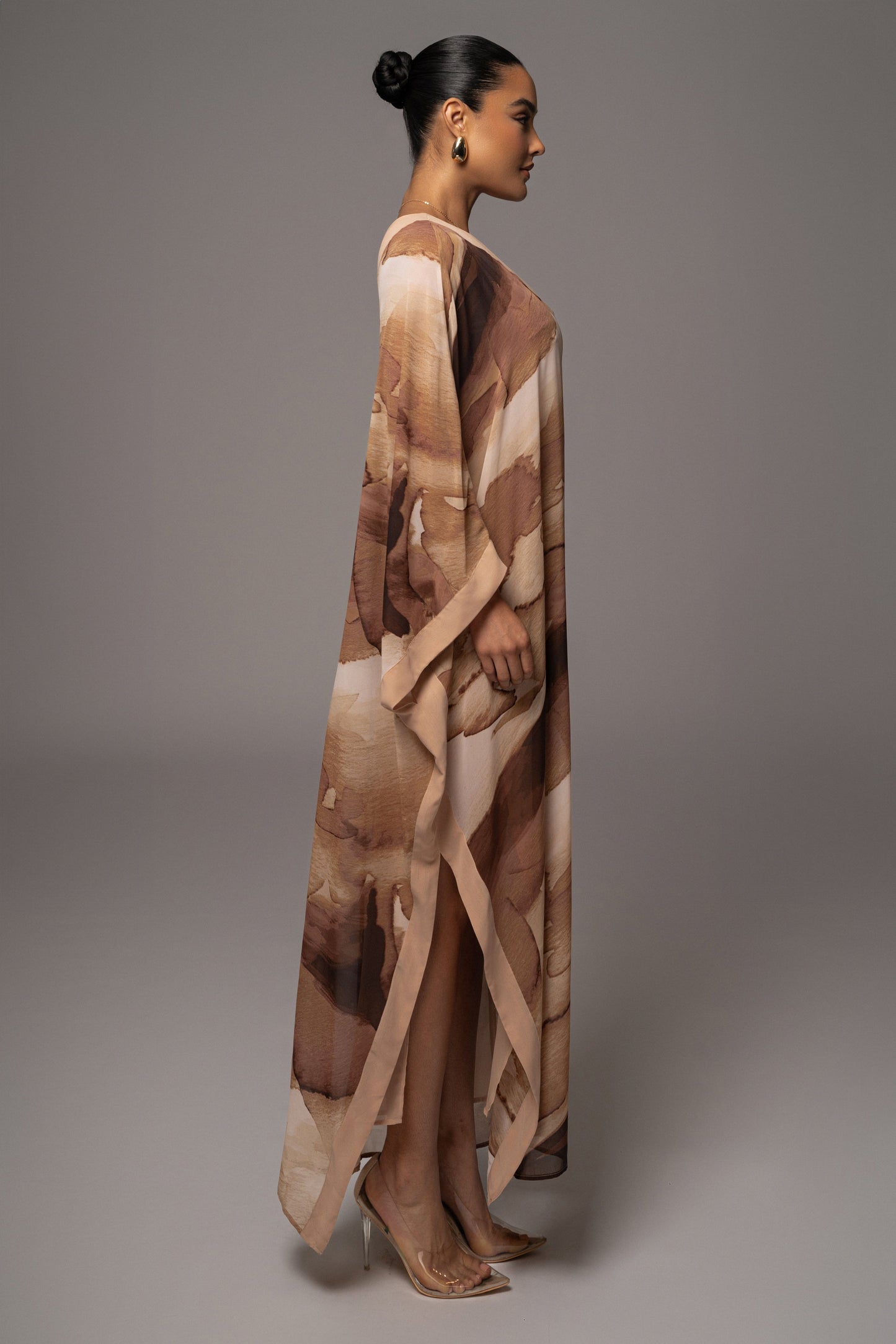 Tan Abstract Mariel One Shoulder Maxi Dress