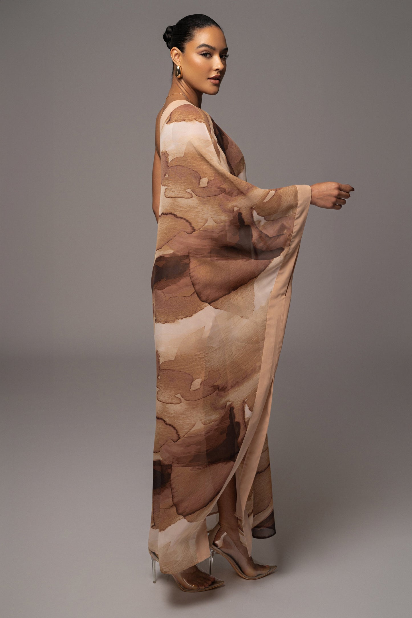 Tan Abstract Mariel One Shoulder Maxi Dress