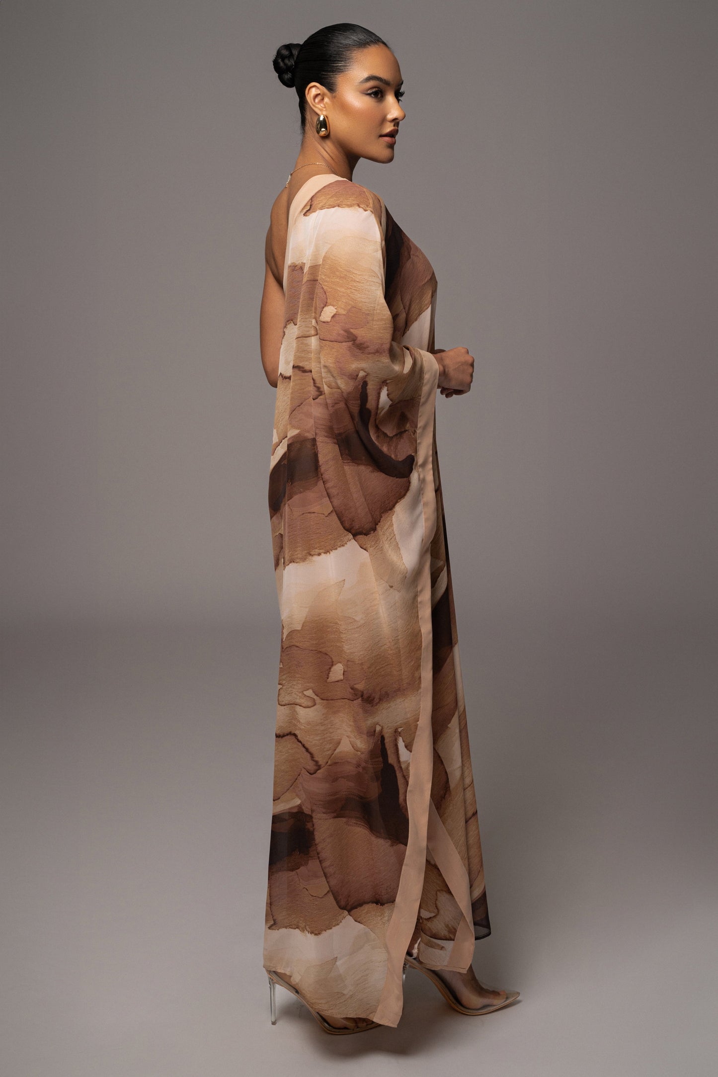 Tan Abstract Mariel One Shoulder Maxi Dress