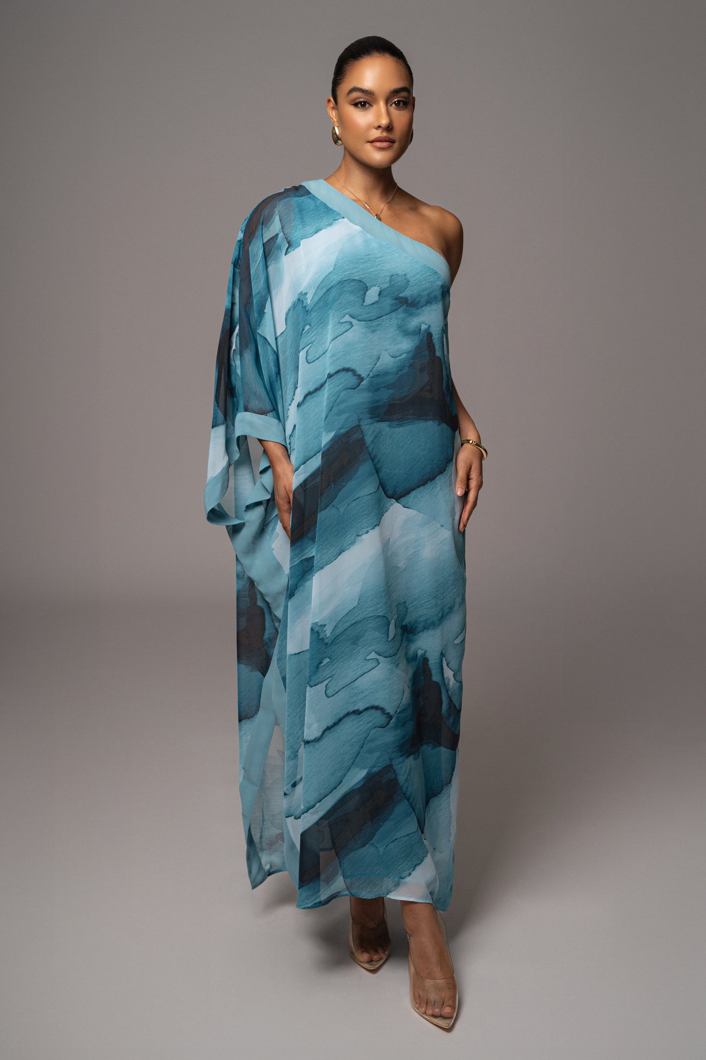 Blue Abstract Mariel One Shoulder Maxi Dress