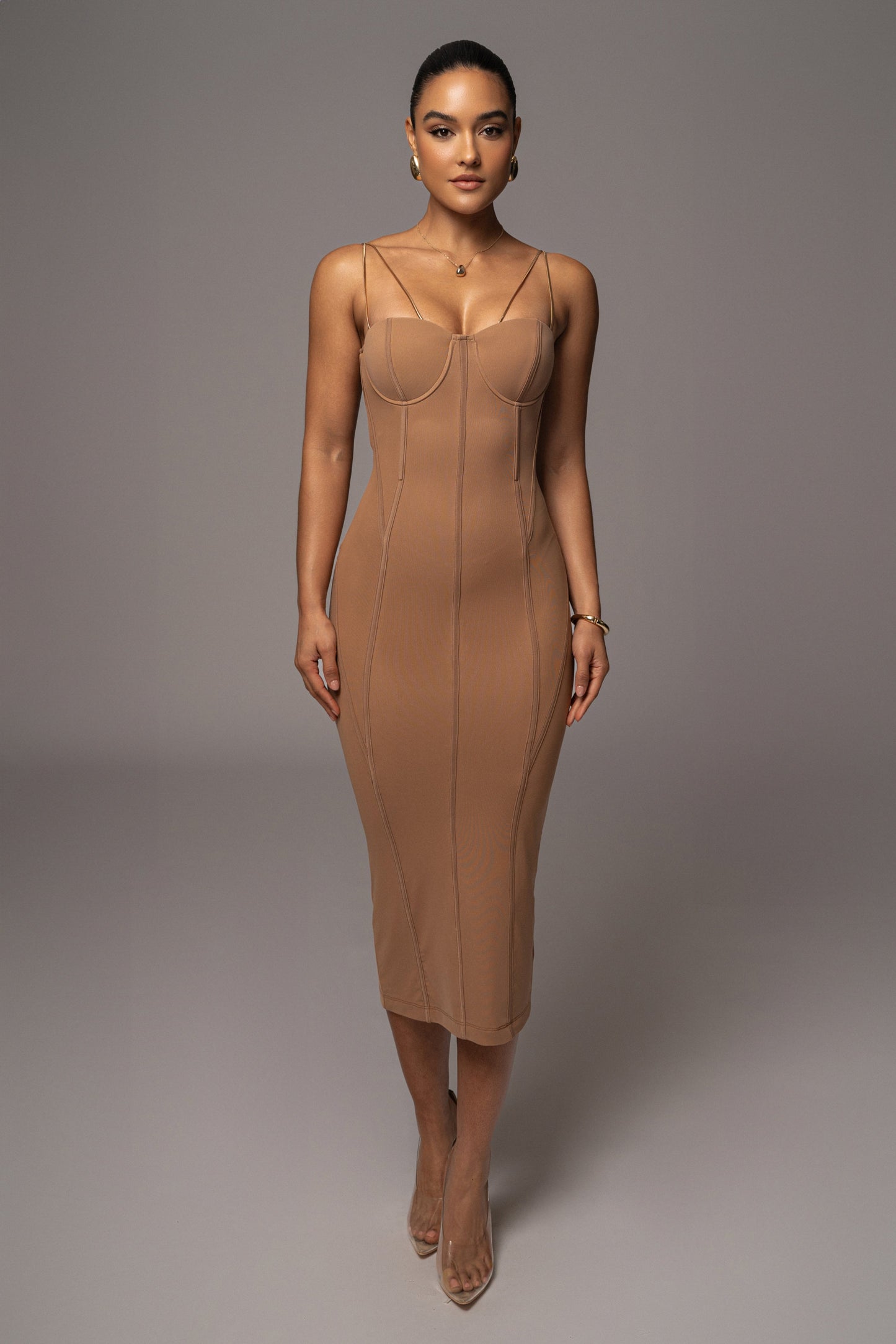 Tan Escape Mesh Midi Dress