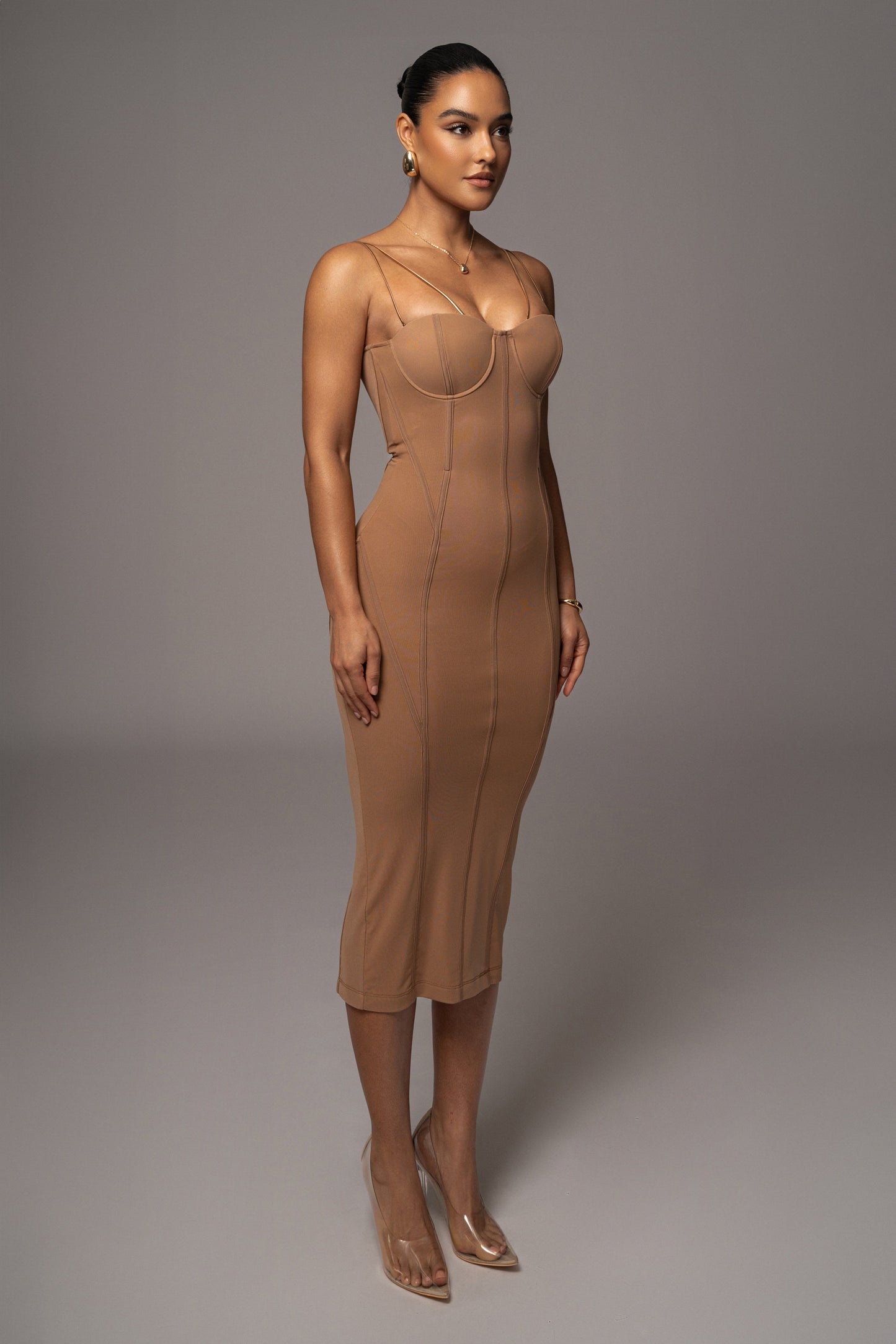 Tan Escape Mesh Midi Dress