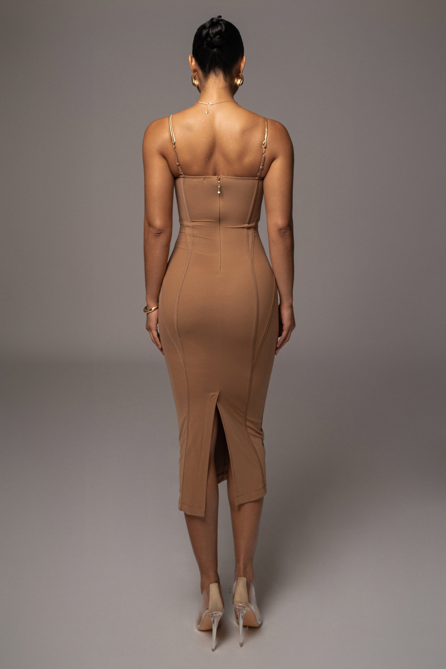 Tan Escape Mesh Midi Dress