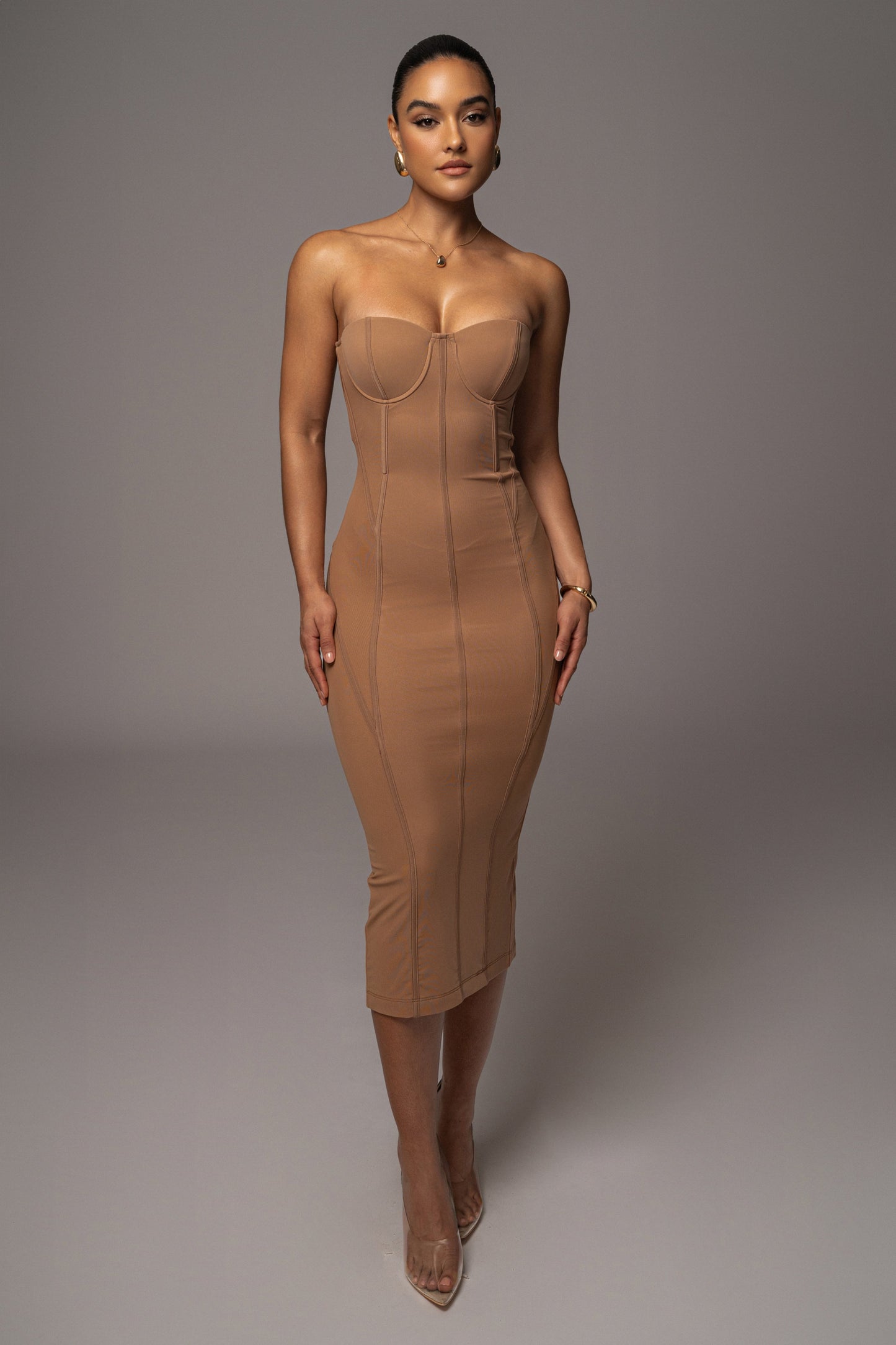 Tan Escape Mesh Midi Dress