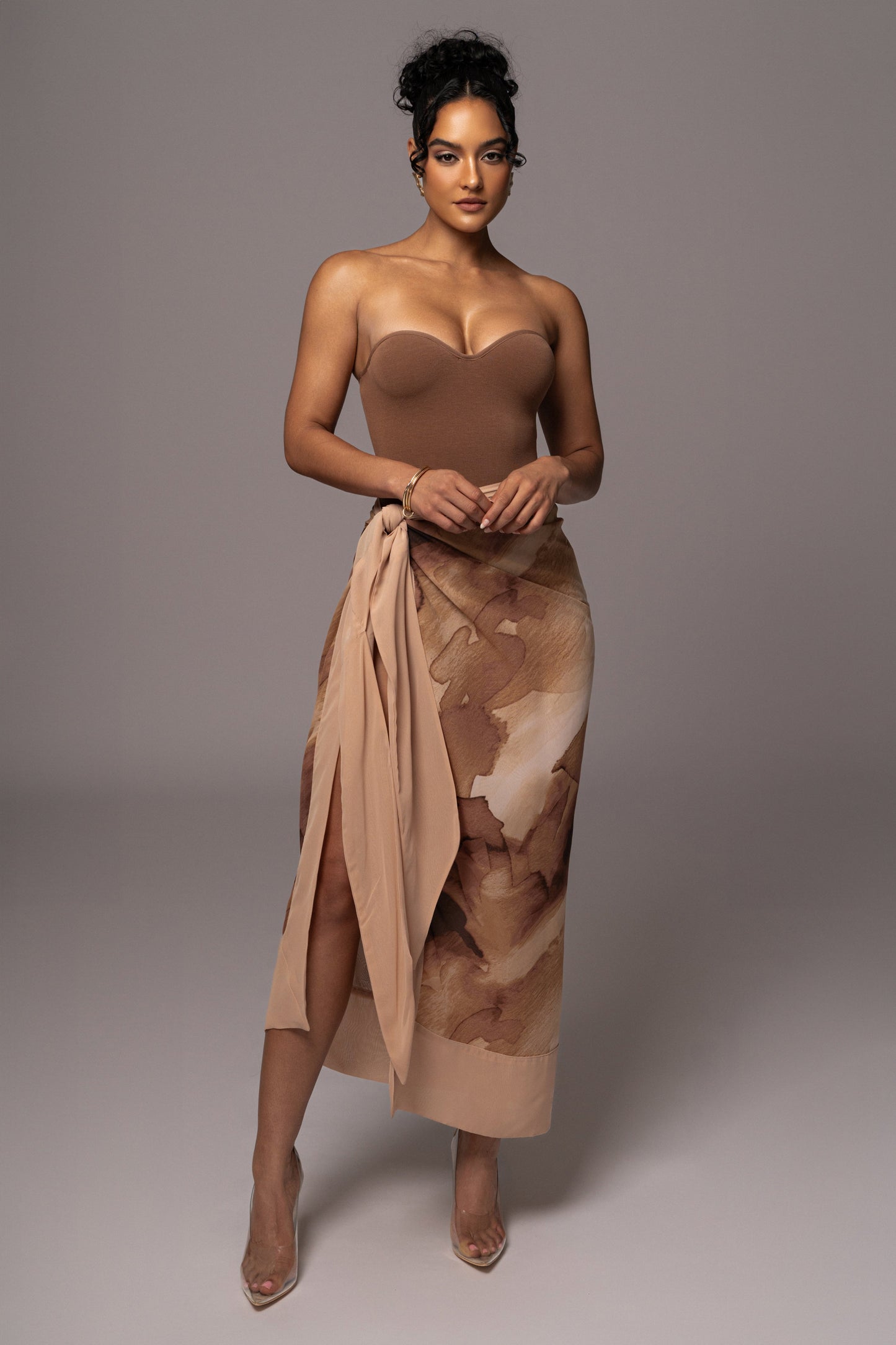 Tan Abstract Marine Print Sarong