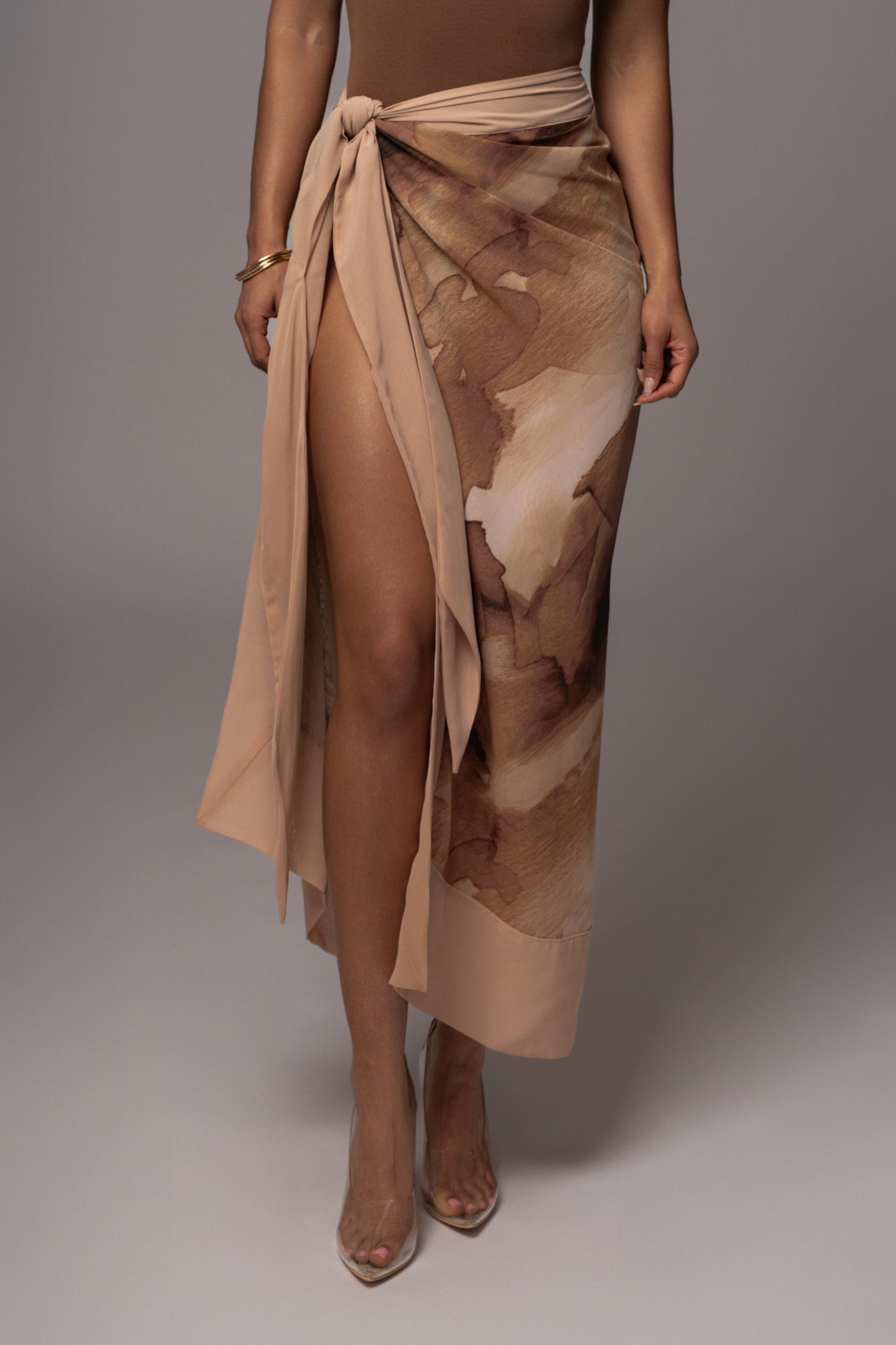 Tan Abstract Marine Print Sarong