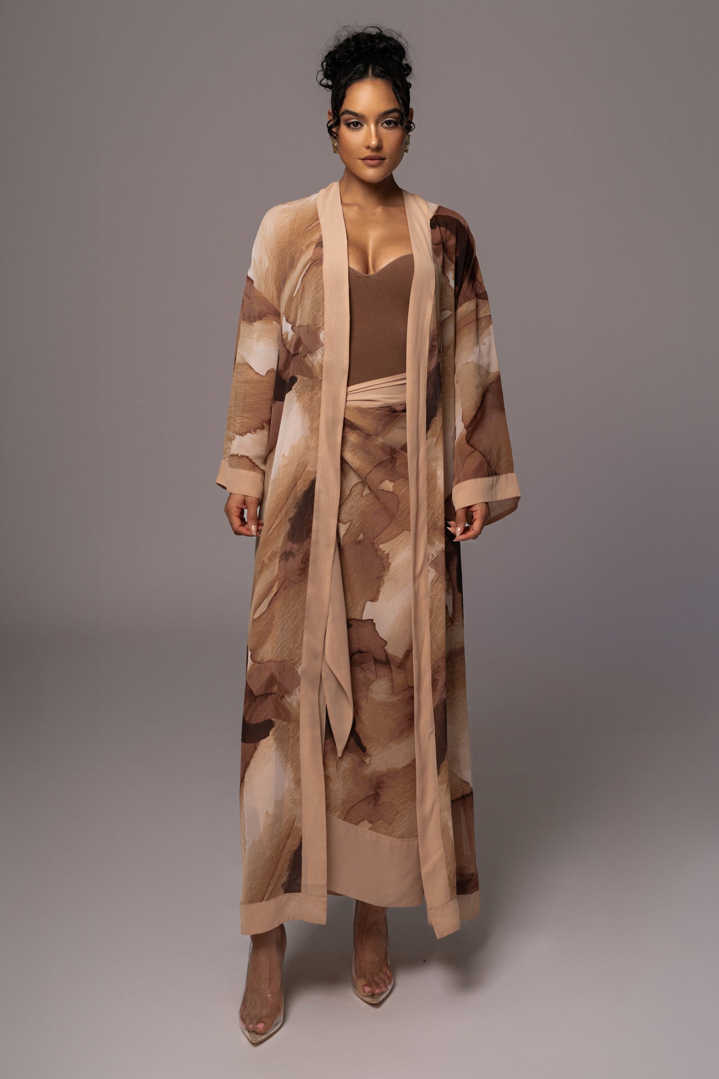 Tan Abstract Alissa Printed Duster